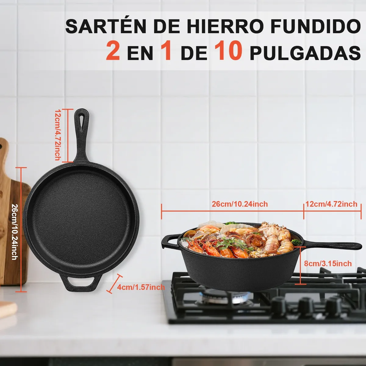 Horno Holandés Hierro Fundido 2 En 1 Olla Y Sartén 26cm 4.7l