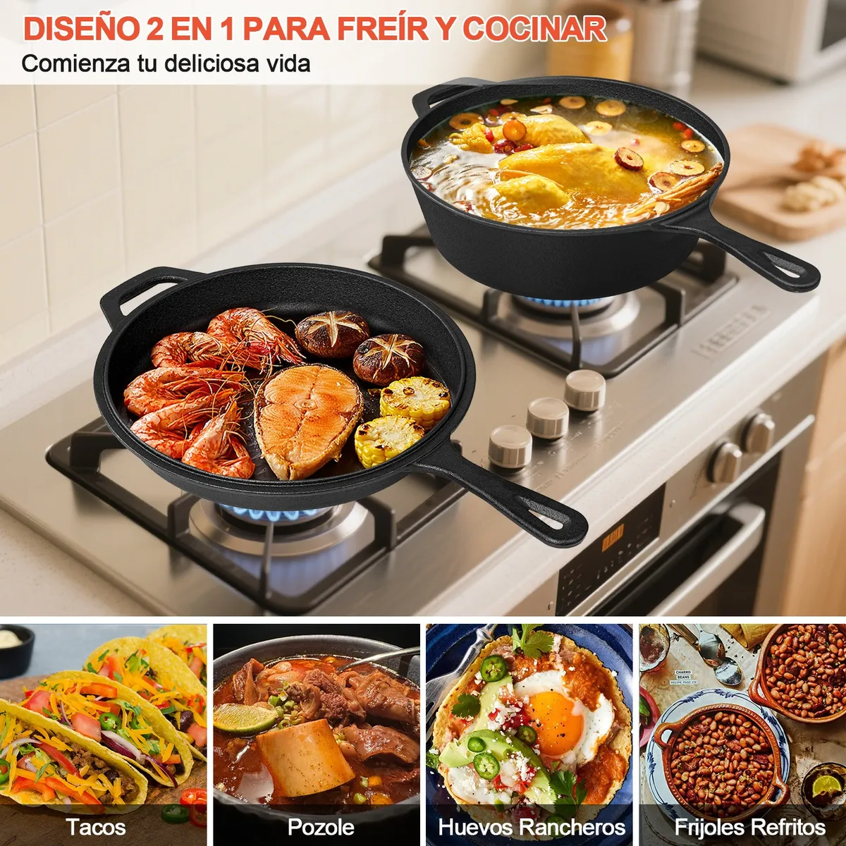 Horno Holandés Hierro Fundido 2 En 1 Olla Y Sartén 26cm 4.7l