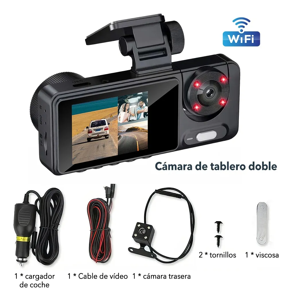 Camara Para Auto De 3 Lente Con Wifi Hd 1080p Dashcam