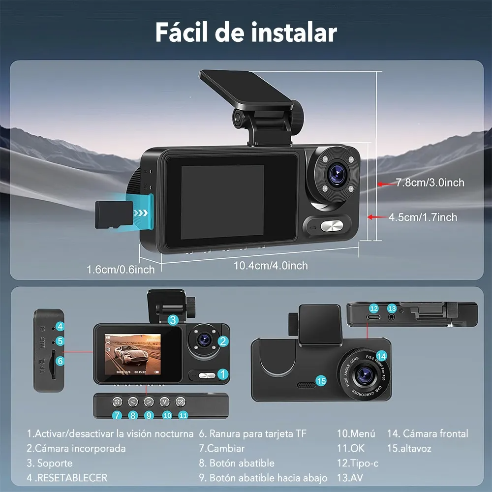 Camara Para Auto De 3 Lente Con Wifi Hd 1080p Dashcam