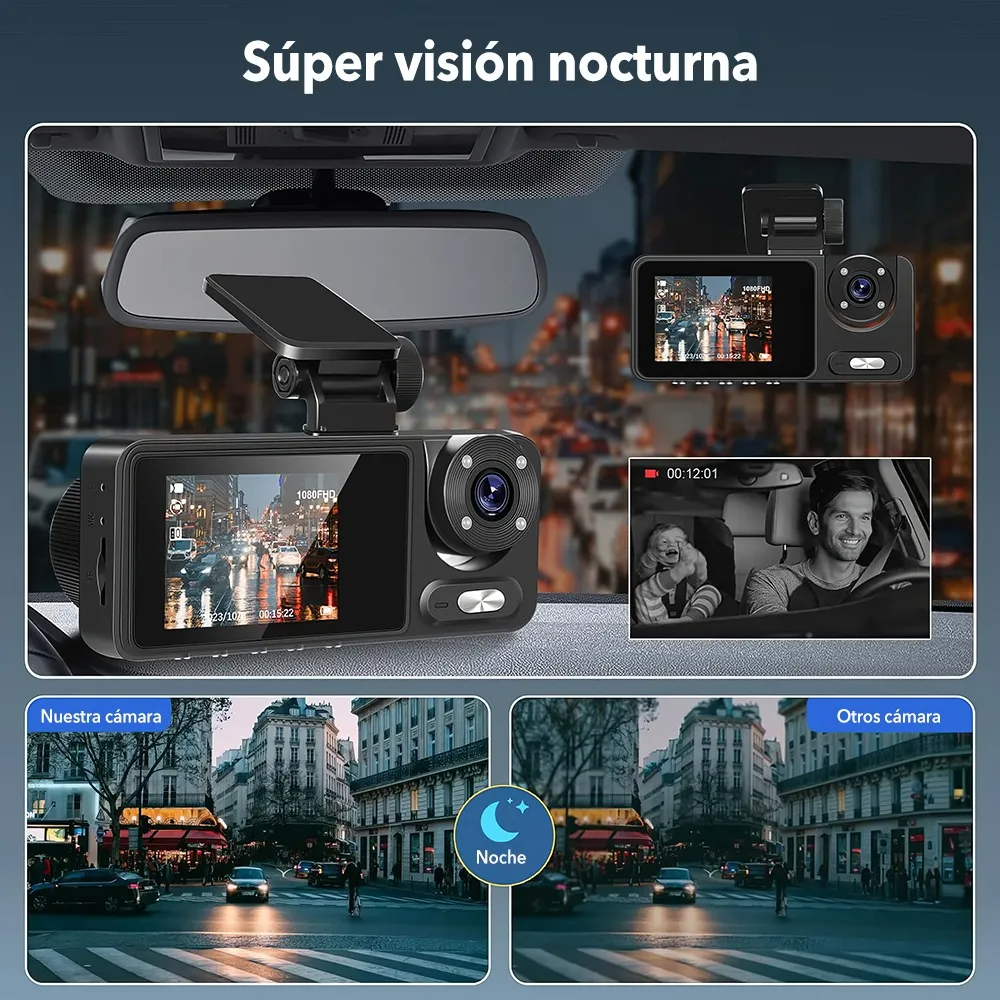 Camara Para Auto De 3 Lente Con Wifi Hd 1080p Dashcam