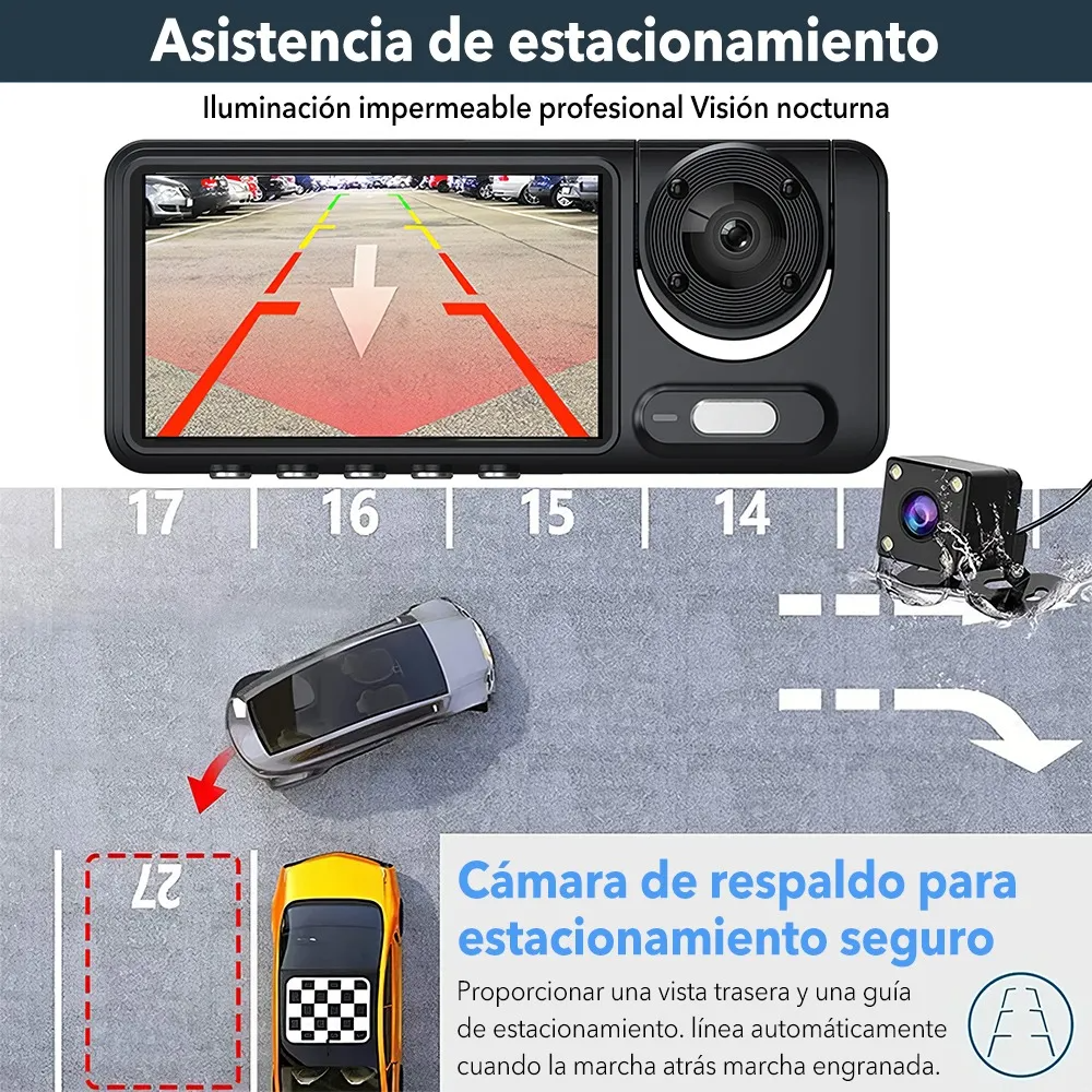 Camara Para Auto De 3 Lente Con Wifi Hd 1080p Dashcam