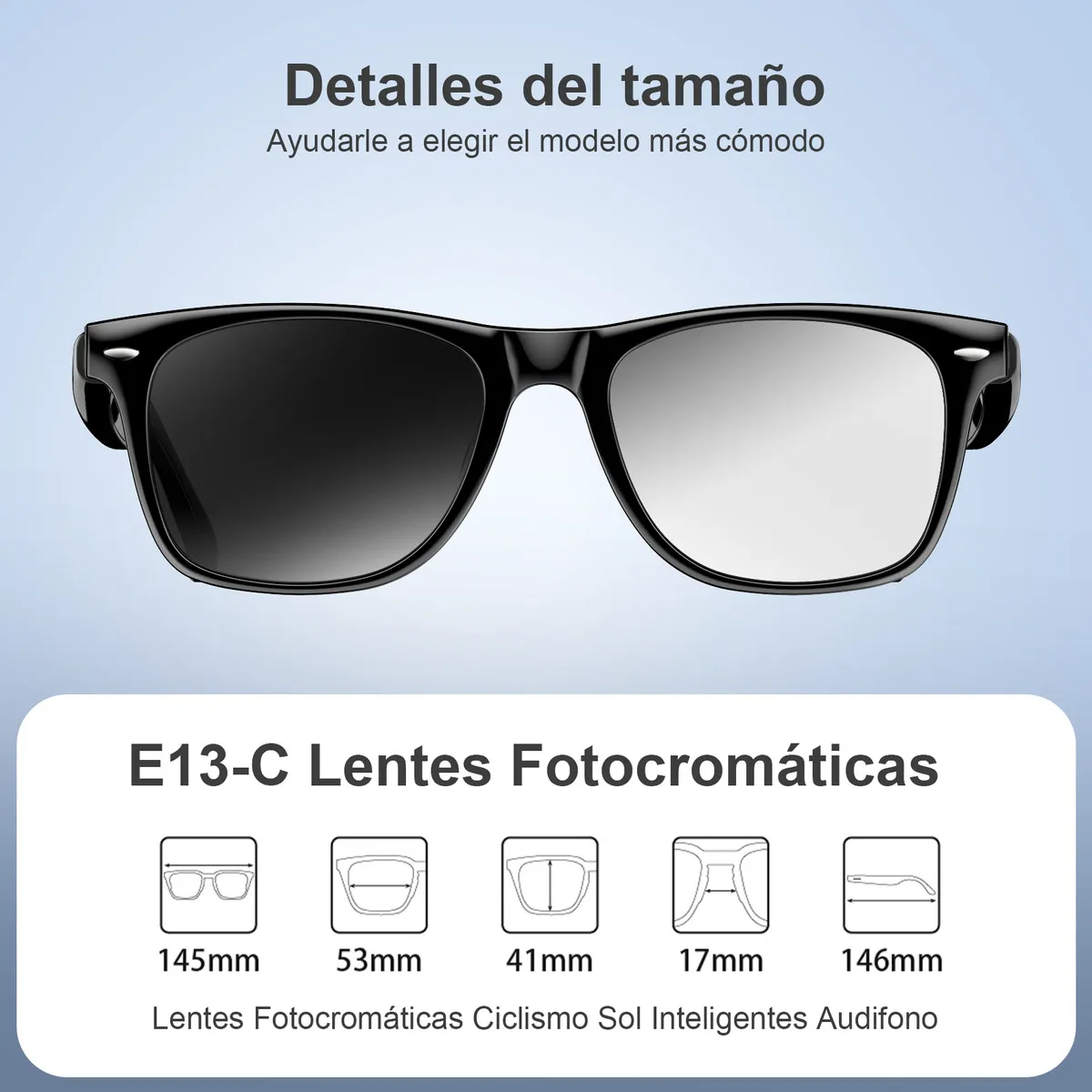 Gafas Inteligentes Smartglasses IOWODO E13-C Modelo Cómodo Lentes Fotocromático Audífono Inalámbrico Independiente 5h Música 4h Llamada Por Lado Asistente Voz Bluetooth Dual Unisex Deportivo
