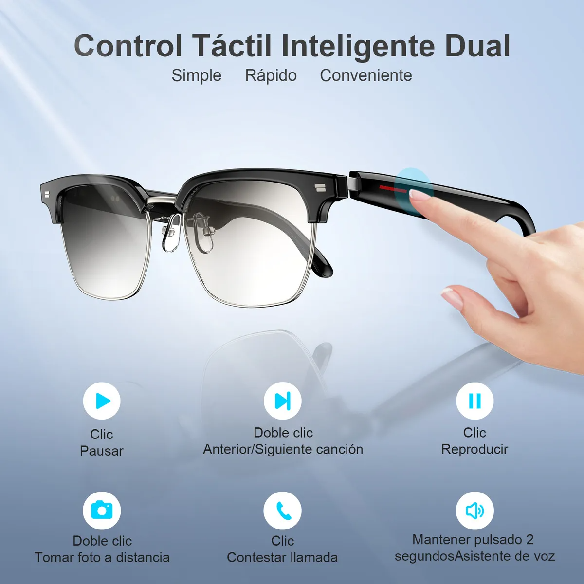 Gafas Inteligentes Smartglasses IOWODO E13-C Modelo Cómodo Lentes Fotocromático Audífono Inalámbrico Independiente 5h Música 4h Llamada Por Lado Asistente Voz Bluetooth Dual Unisex Deportivo