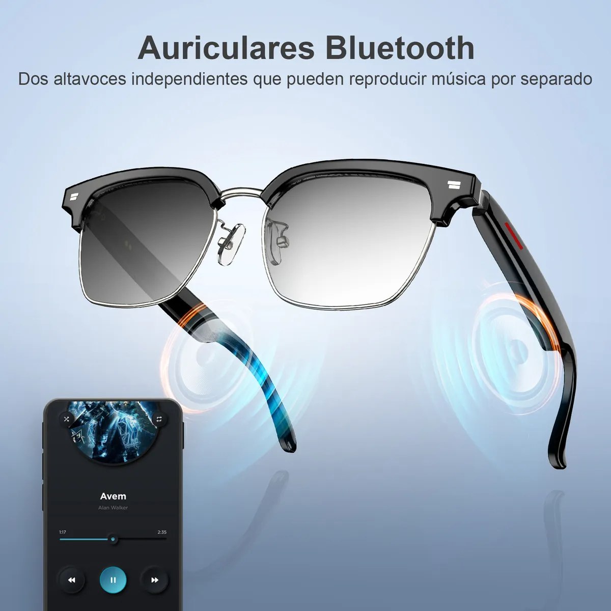 Gafas Inteligentes Smartglasses IOWODO E13-C Modelo Cómodo Lentes Fotocromático Audífono Inalámbrico Independiente 5h Música 4h Llamada Por Lado Asistente Voz Bluetooth Dual Unisex Deportivo