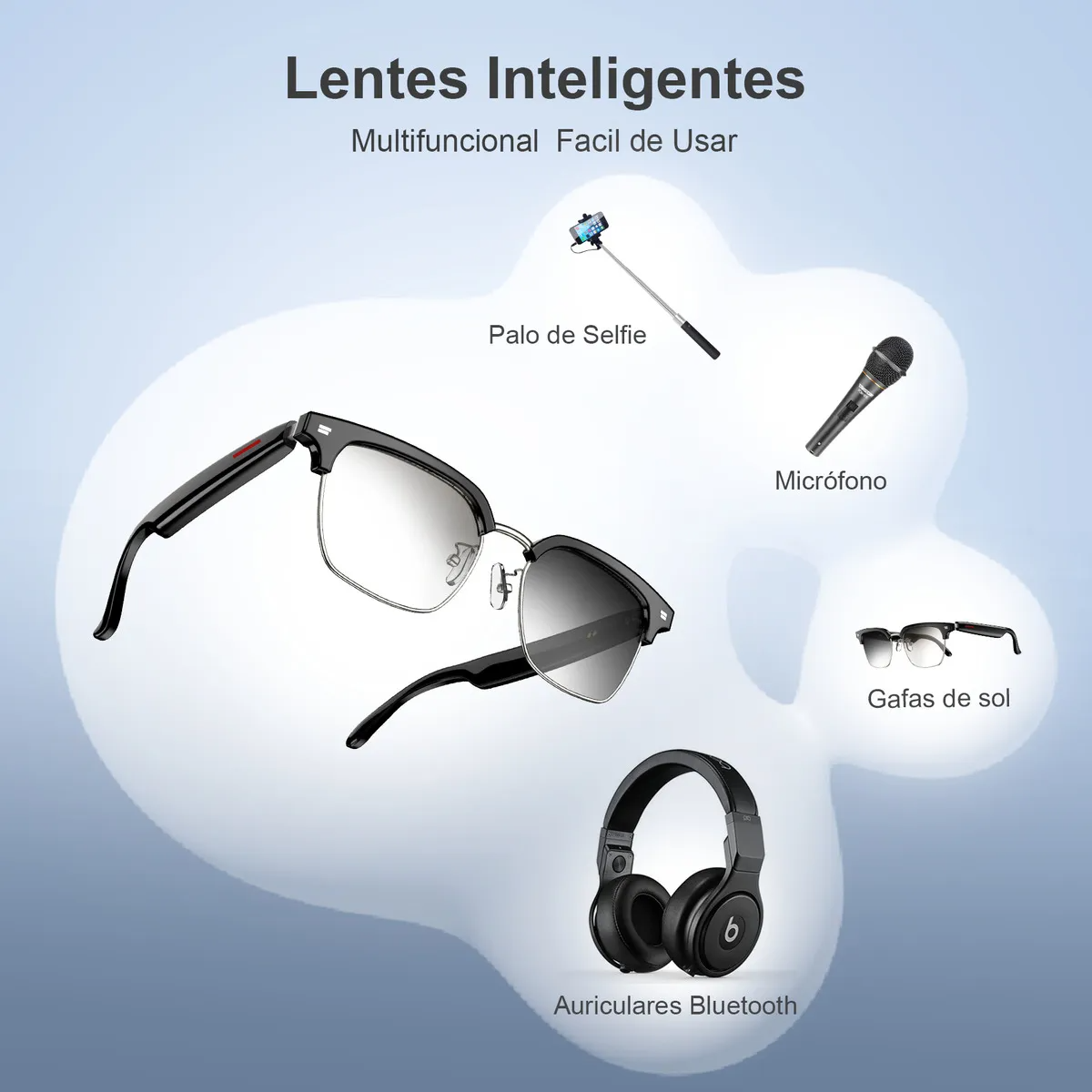 Gafas Inteligentes Smartglasses IOWODO E13-C Modelo Cómodo Lentes Fotocromático Audífono Inalámbrico Independiente 5h Música 4h Llamada Por Lado Asistente Voz Bluetooth Dual Unisex Deportivo
