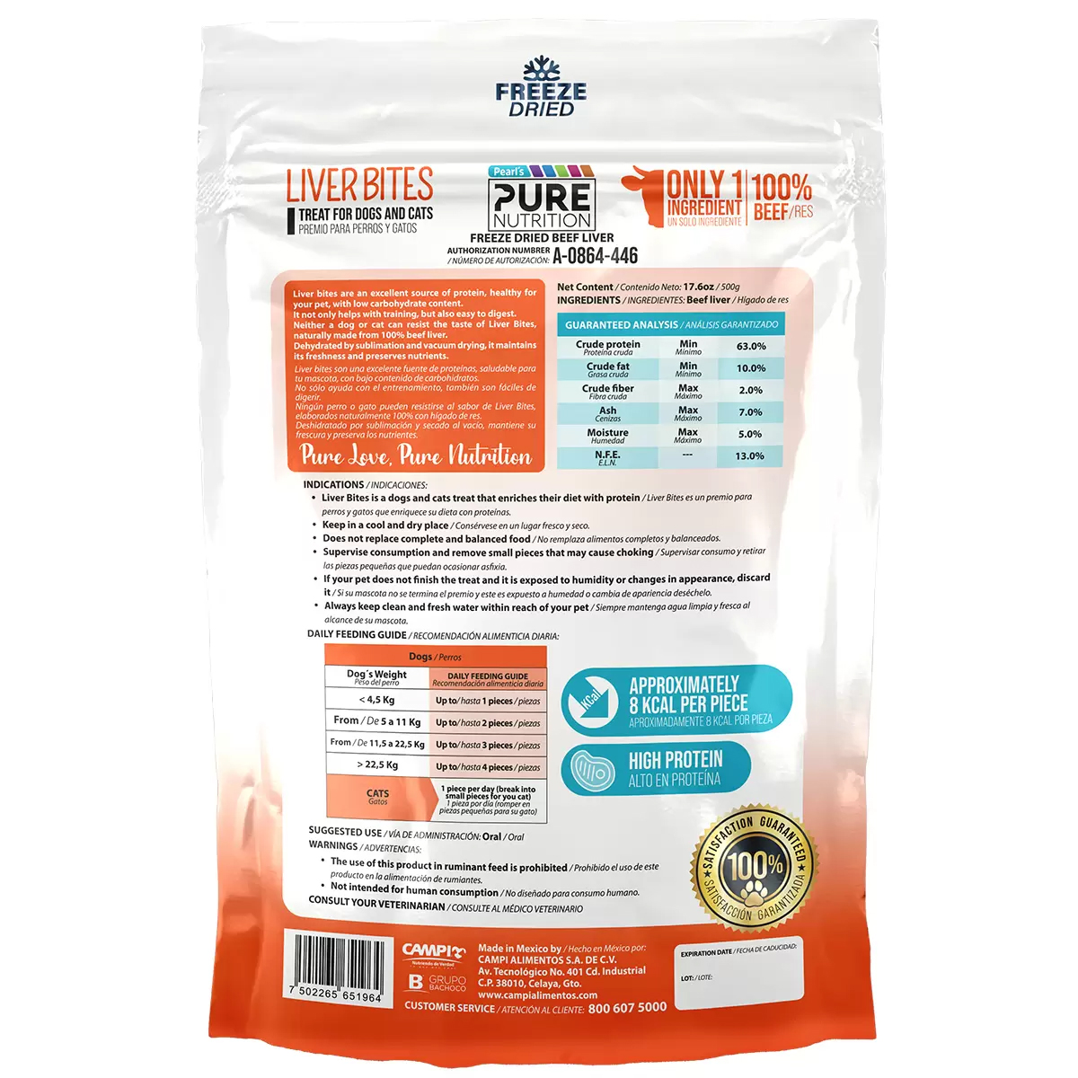 Premio Para Mascotas Pure Nutrition Liver Bites 500gr