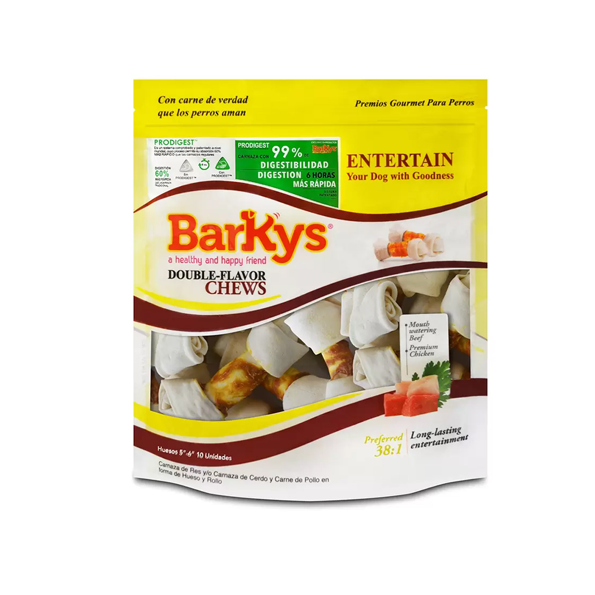 Hueso de Carnaza de Res y Pollo Barkys Premio Perros 10pz