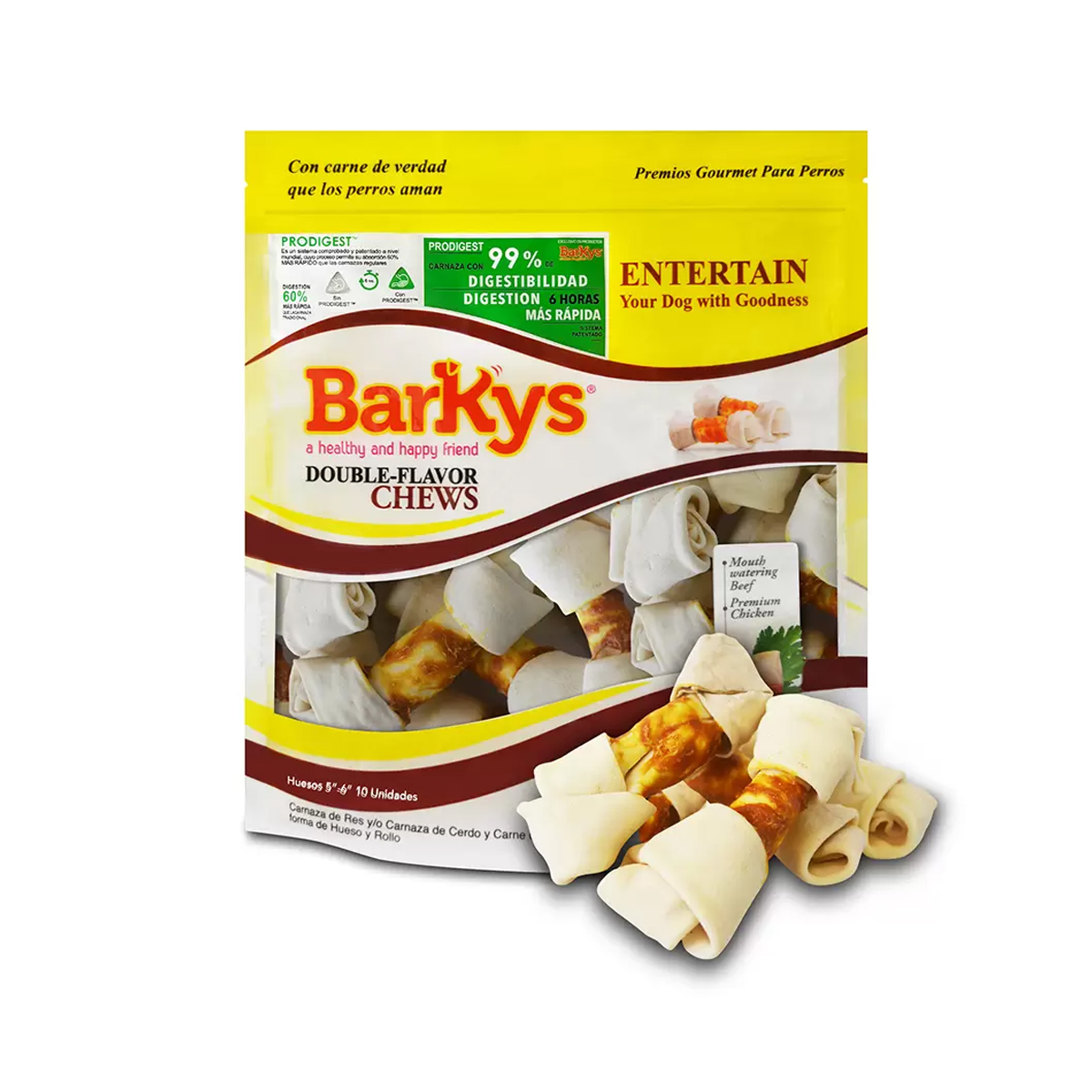 Hueso de Carnaza de Res y Pollo Barkys Premio Perros 10pz
