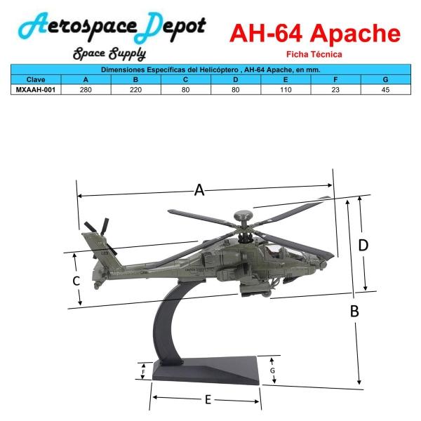 Helicóptero Apache, MXAAH-001, AH-64 Apache, 1:32, 28x22x8cm, Luz y sonido, Metal/Plástico, Base Plástico, Verde.