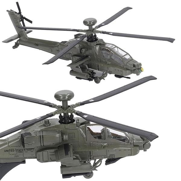 Helicóptero Apache, MXAAH-001, AH-64 Apache, 1:32, 28x22x8cm, Luz y sonido, Metal/Plástico, Base Plástico, Verde.