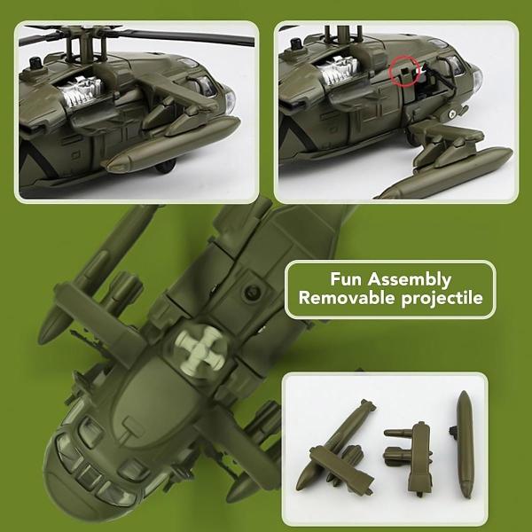 Helicóptero Black Hawk , MXUBH-001, UH-60 Black Hawk, 1:72, 25x16.5x7.5cm, Luz y sonido, Metal/Plástico, Base Plástico, Verde.
