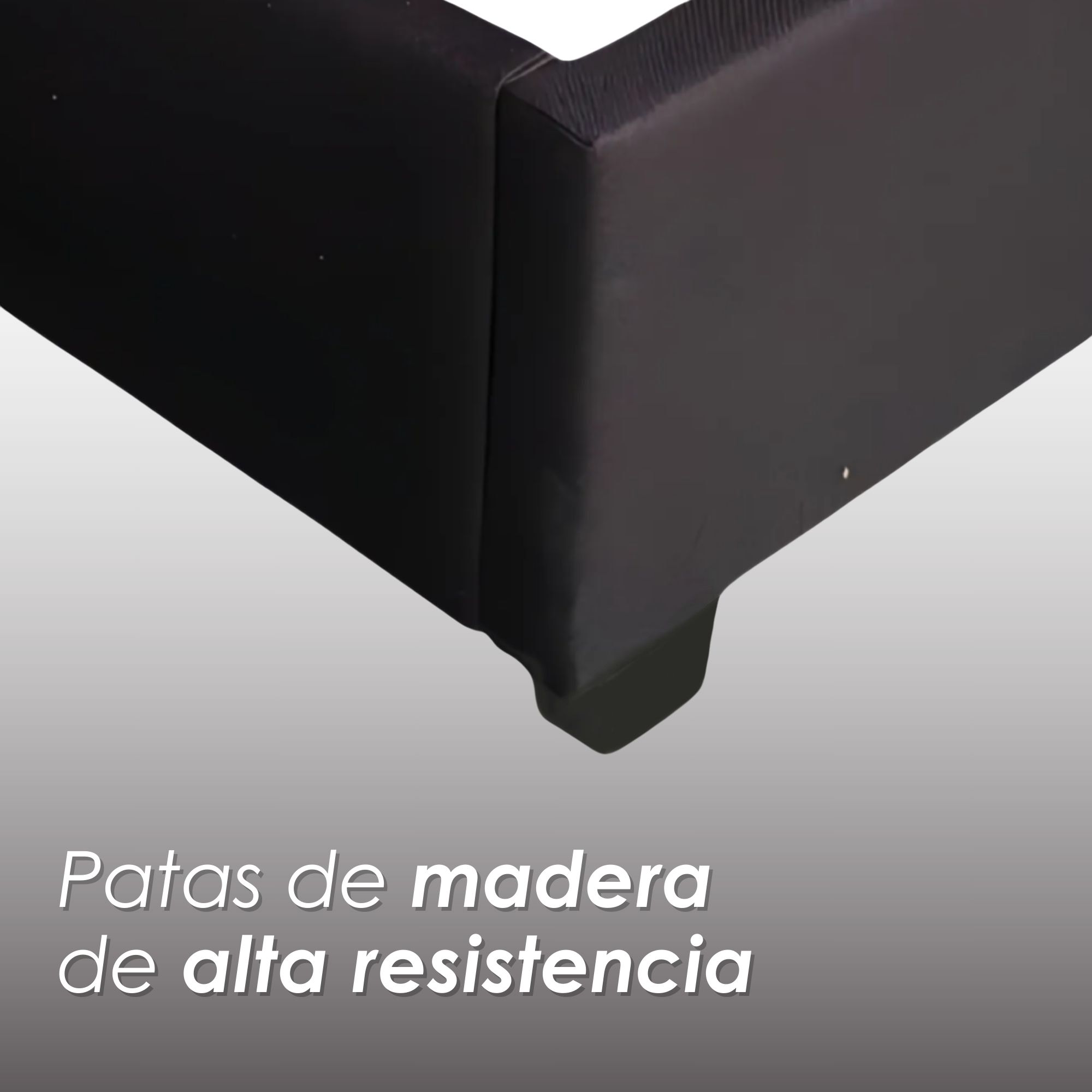 Ilios Innova | Base Cama Matrimonia Negra con Cabecera Acolchada de Lino y Patas de Madera