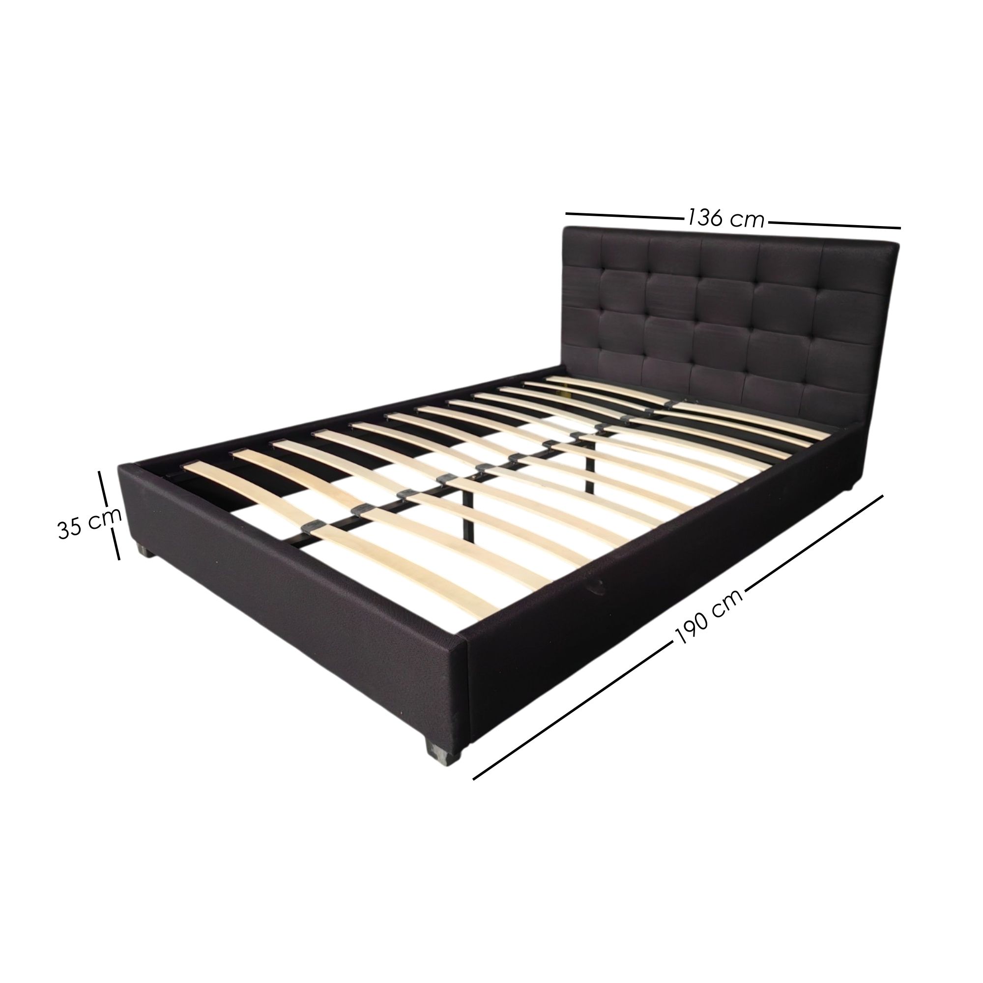 Ilios Innova | Base Cama Matrimonia Negra con Cabecera Acolchada de Lino y Patas de Madera