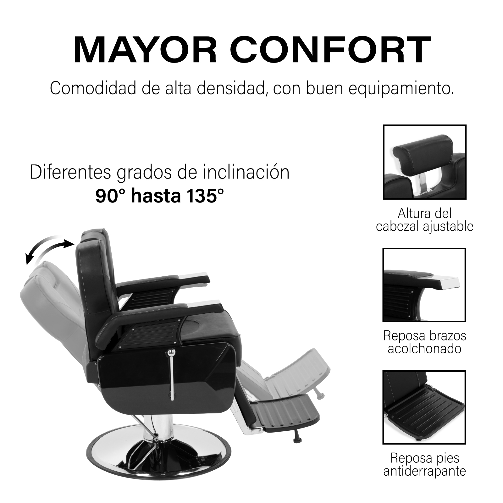 Sillon Barbero Estetica Peluqueria Hidraulico Reclinable Color Negro