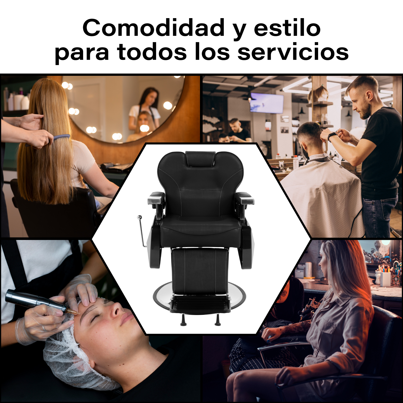 Sillon Barbero Estetica Peluqueria Hidraulico Reclinable Color Negro