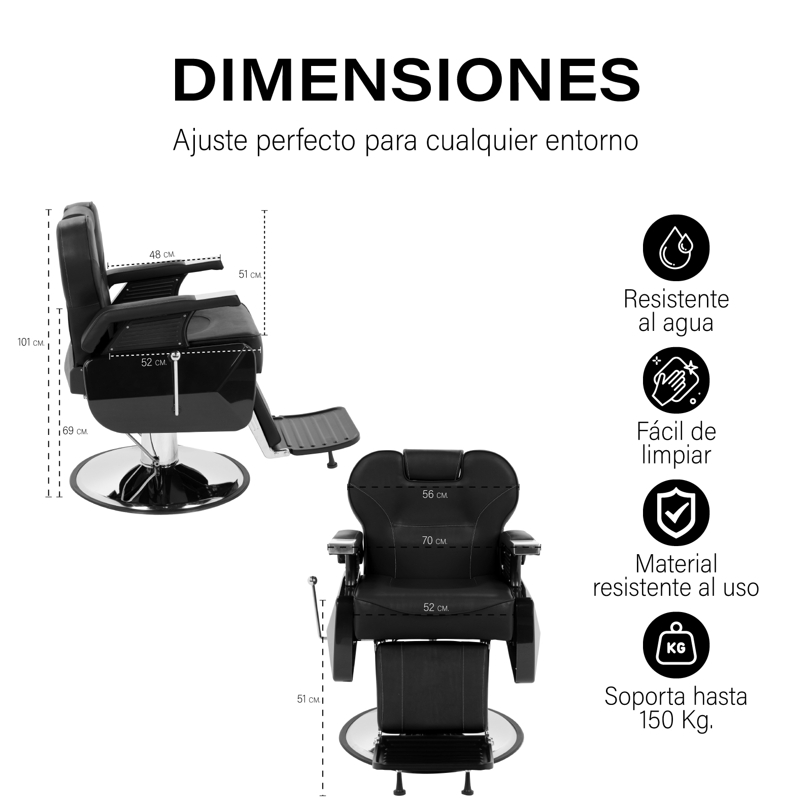 Sillon Barbero Estetica Peluqueria Hidraulico Reclinable Color Negro