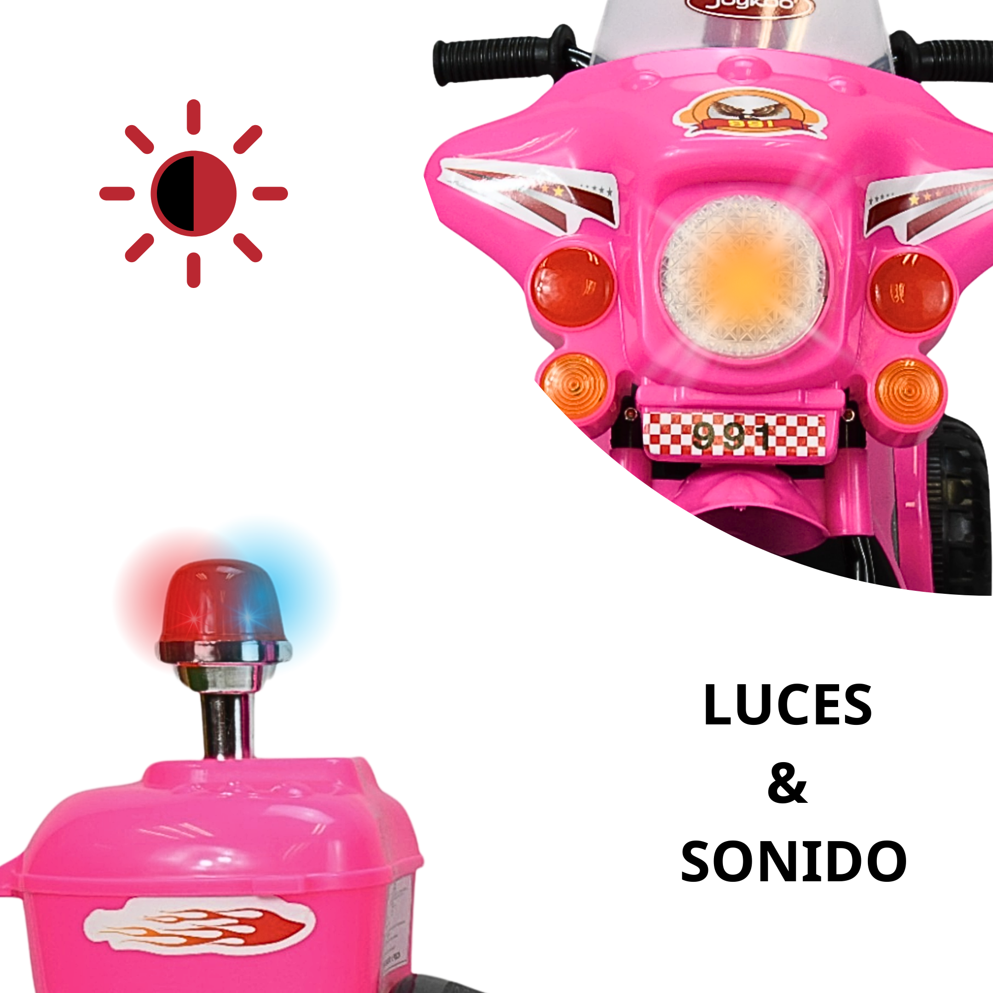 Moto Montable Eléctrica para Niños con Luces y Sonido Bateria Recargable de 6v - Rosa