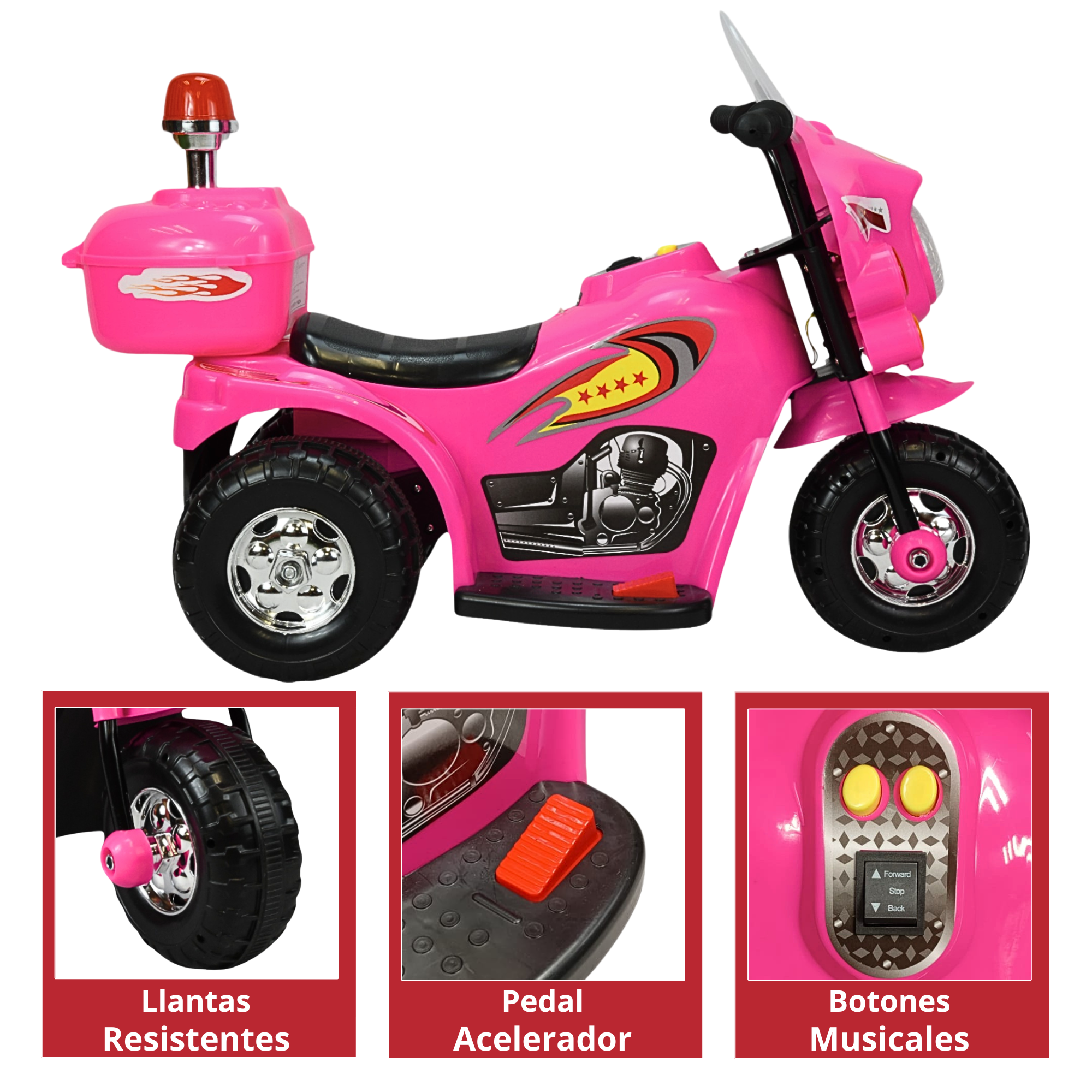 Moto Montable Eléctrica para Niños con Luces y Sonido Bateria Recargable de 6v - Rosa