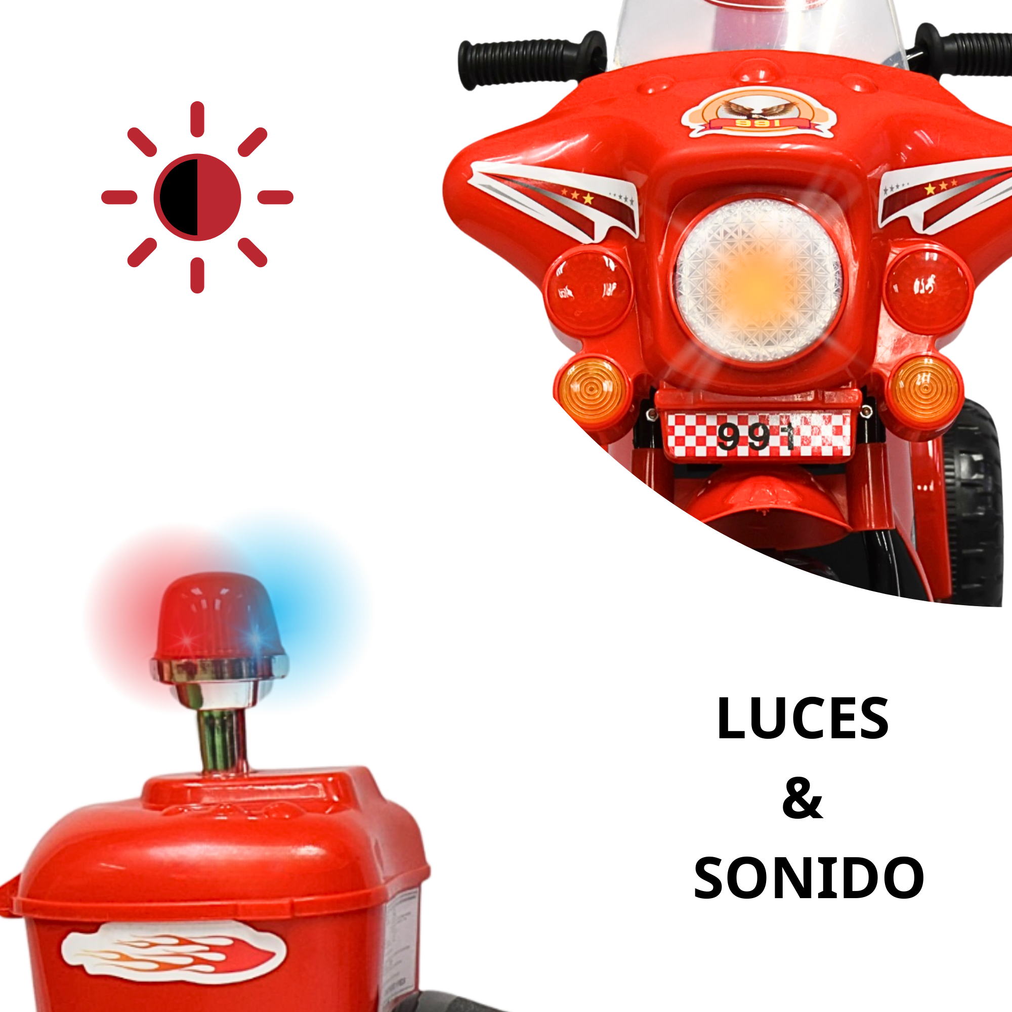 Moto Montable Eléctrica para Niños con Luces y Sonido Bateria Recargable de 6v - Rojo