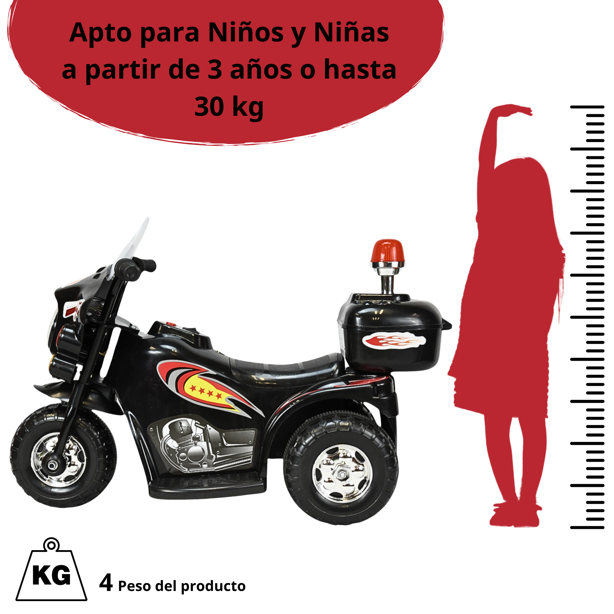 Moto Montable Eléctrica para Niños con Luces y Sonido Bateria Recargable de 6v - Negro