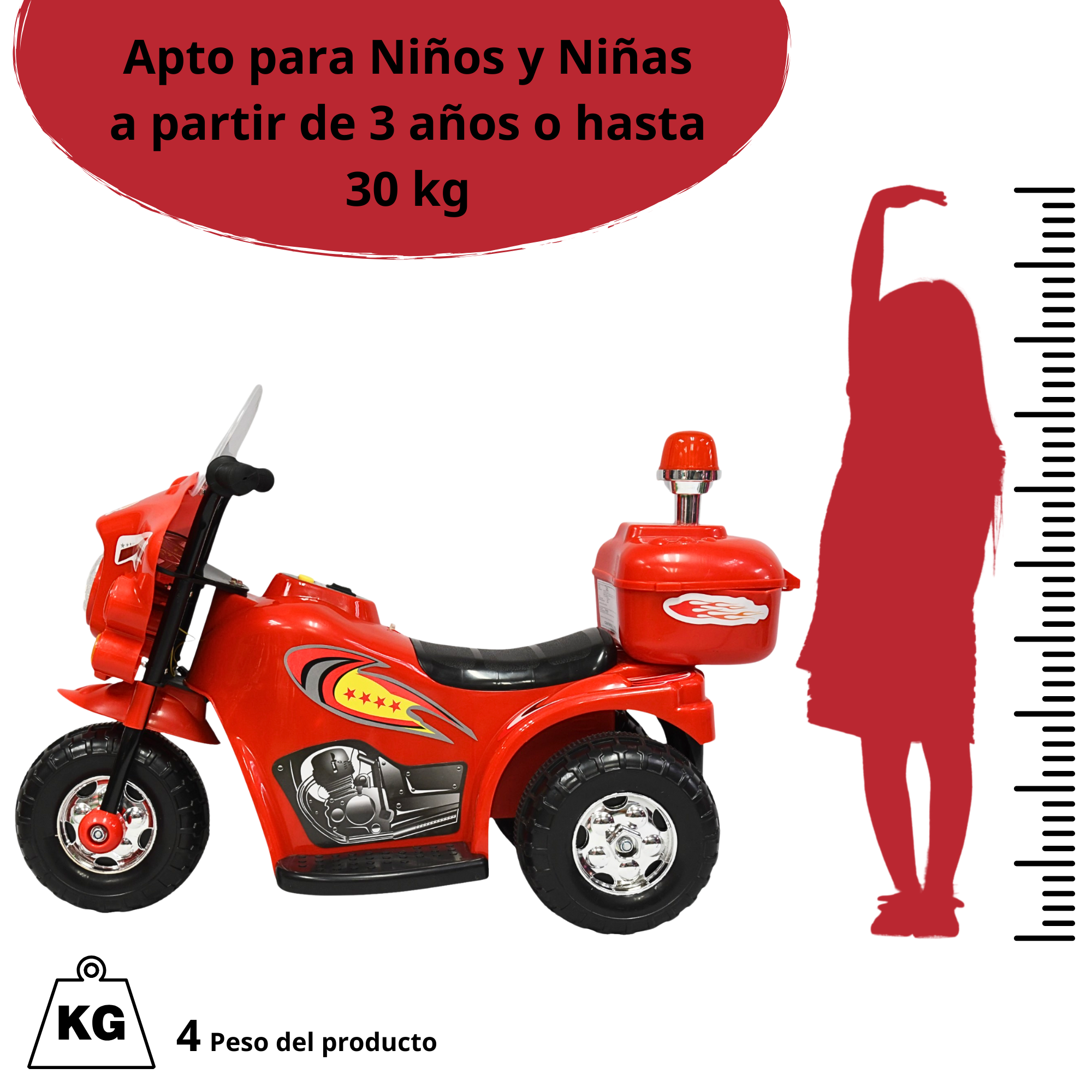 Moto Montable Eléctrica para Niños con Luces y Sonido Bateria Recargable de 6v - Rojo