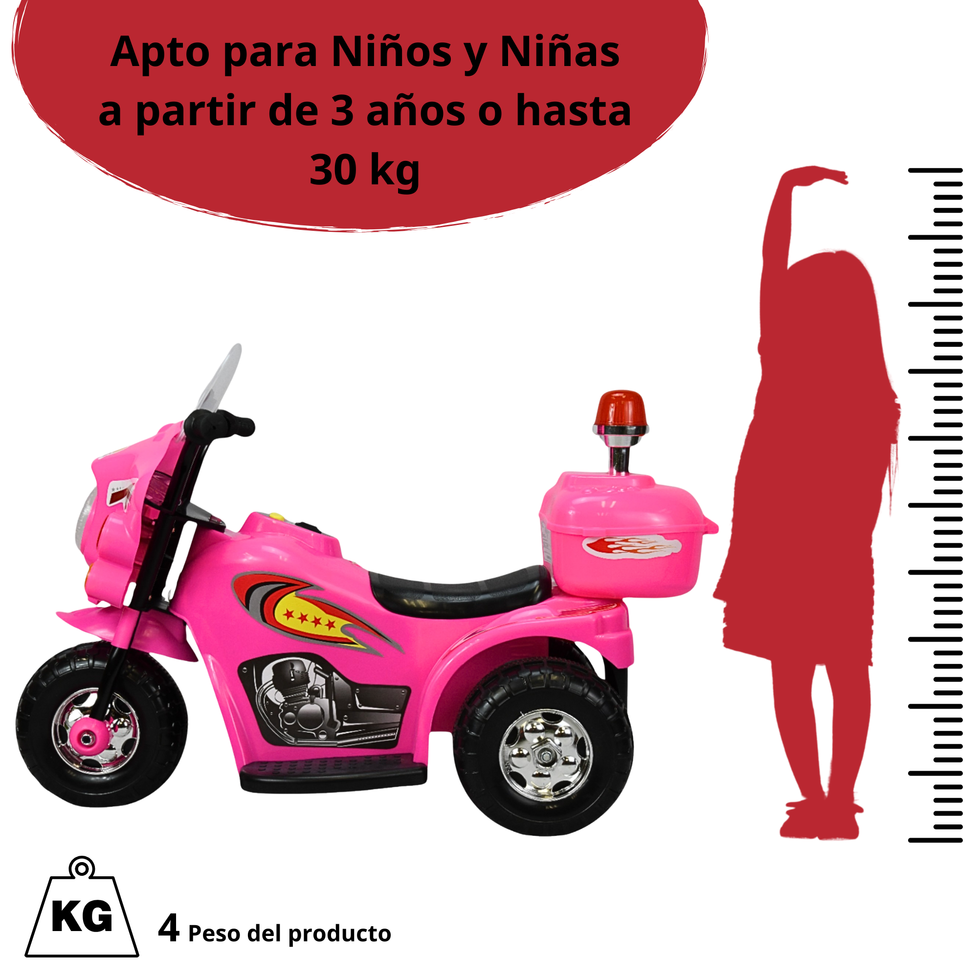 Moto Montable Eléctrica para Niños con Luces y Sonido Bateria Recargable de 6v - Rosa