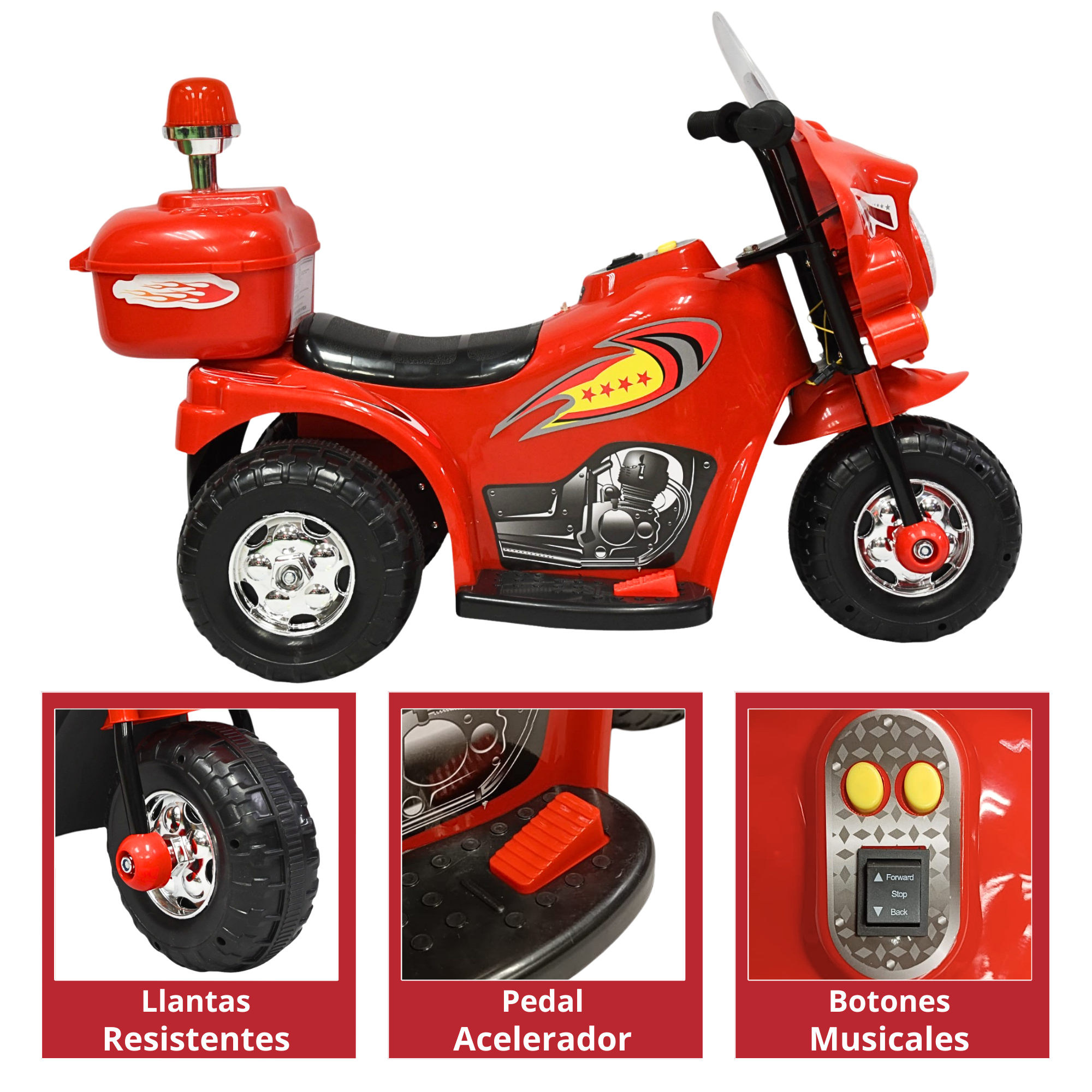 Moto Montable Eléctrica para Niños con Luces y Sonido Bateria Recargable de 6v - Rojo