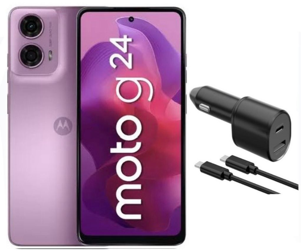 Motorola Moto G 24 Lavanda Nuevo 256GB, 4GB RAM más Cargador para Auto 45W
