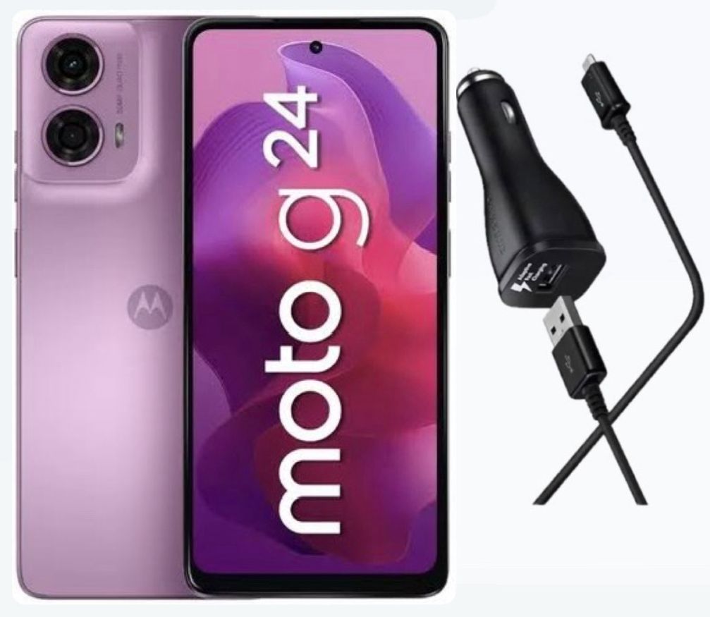 Motorola Moto G 24 Lavanda Nuevo 256GB, 4GB RAM más Cargador para Auto 25W 