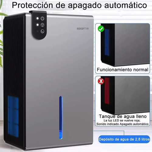 Deshumidificador Eléctrico Bokoptyr Silencioso Inteligente Eficiente Portátil 2800 Ml 7 Colores 100v/240v