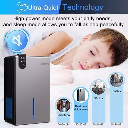 Deshumidificador Eléctrico Bokoptyr Silencioso Inteligente Eficiente Portátil 2800 Ml 7 Colores 100v/240v