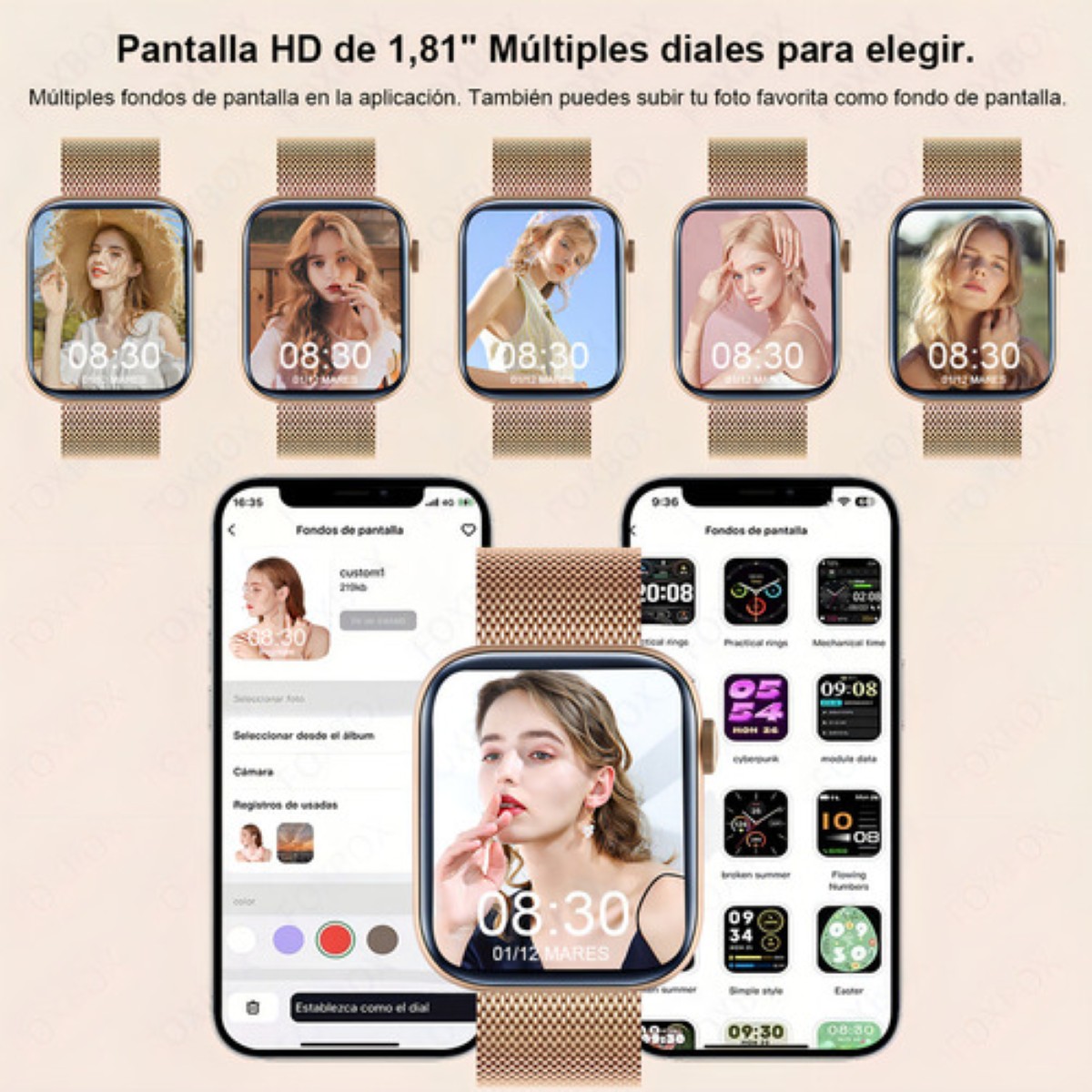 Reloj Inteligente Mujer SmartWatch IOS/Android Silicona/Acero inoxidable dorado