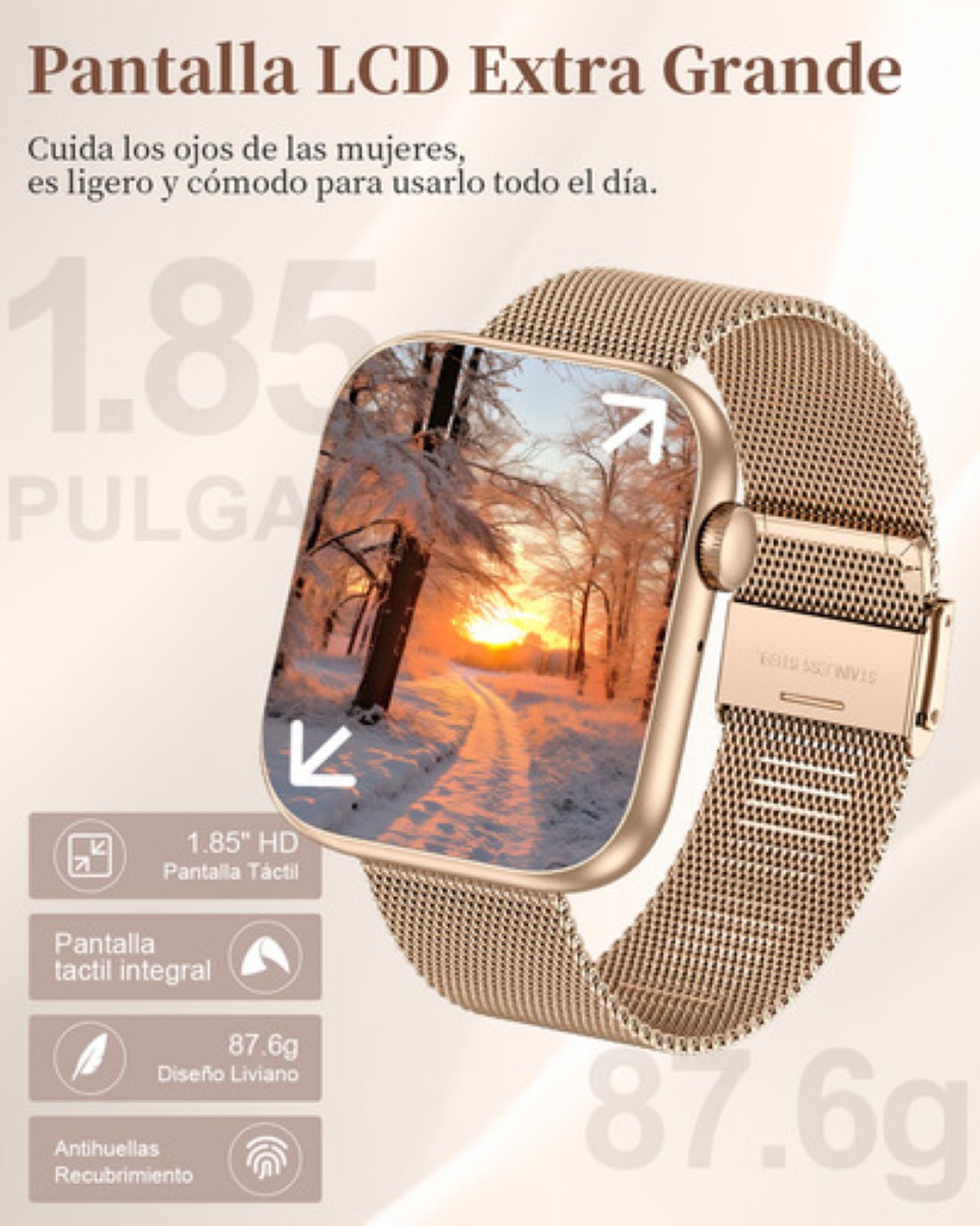 Reloj Inteligente Mujer SmartWatch IOS/Android Silicona/Acero inoxidable dorado