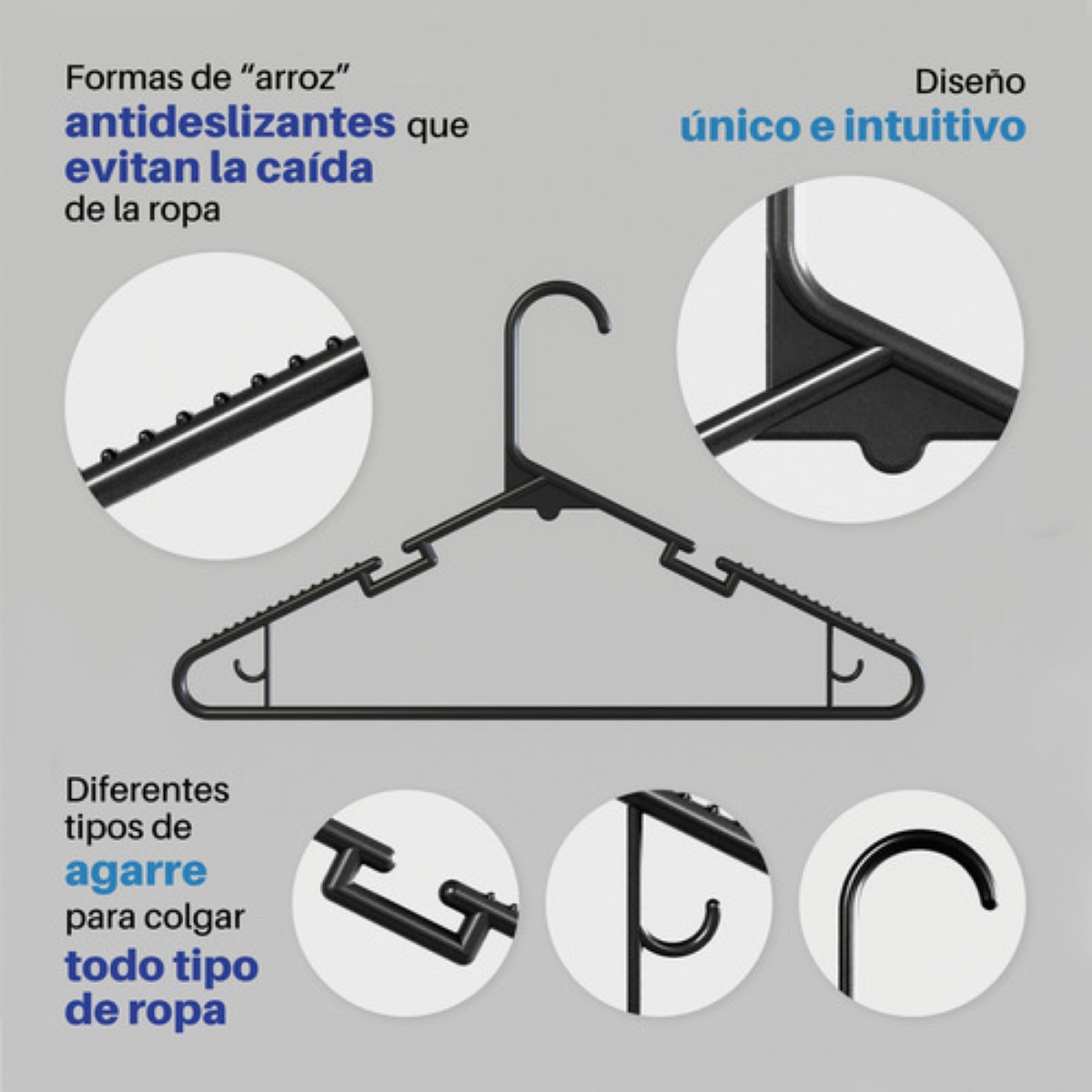 40 Ganchos Para Ropa Grandes Color Negro
