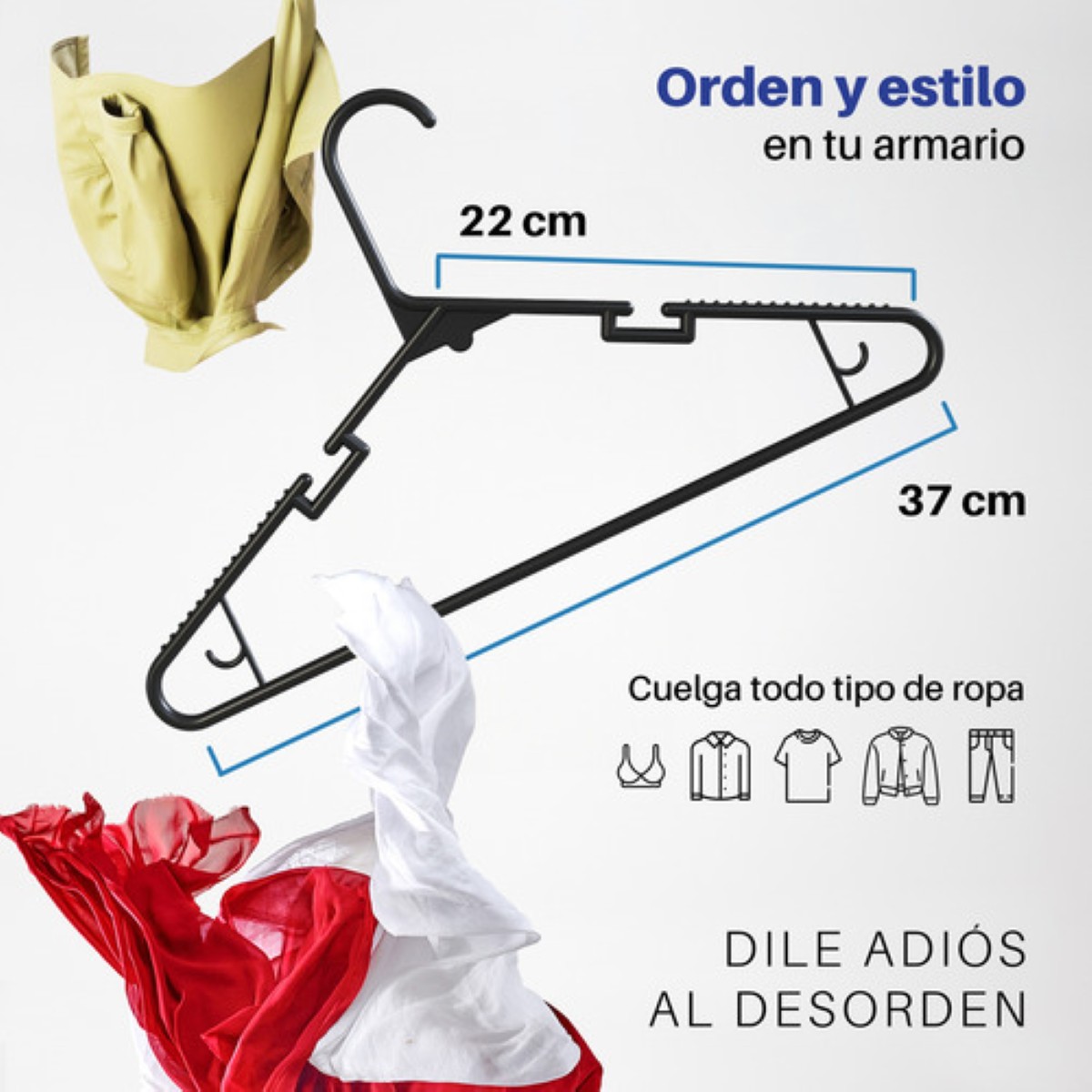 40 Ganchos Para Ropa Grandes Color Negro
