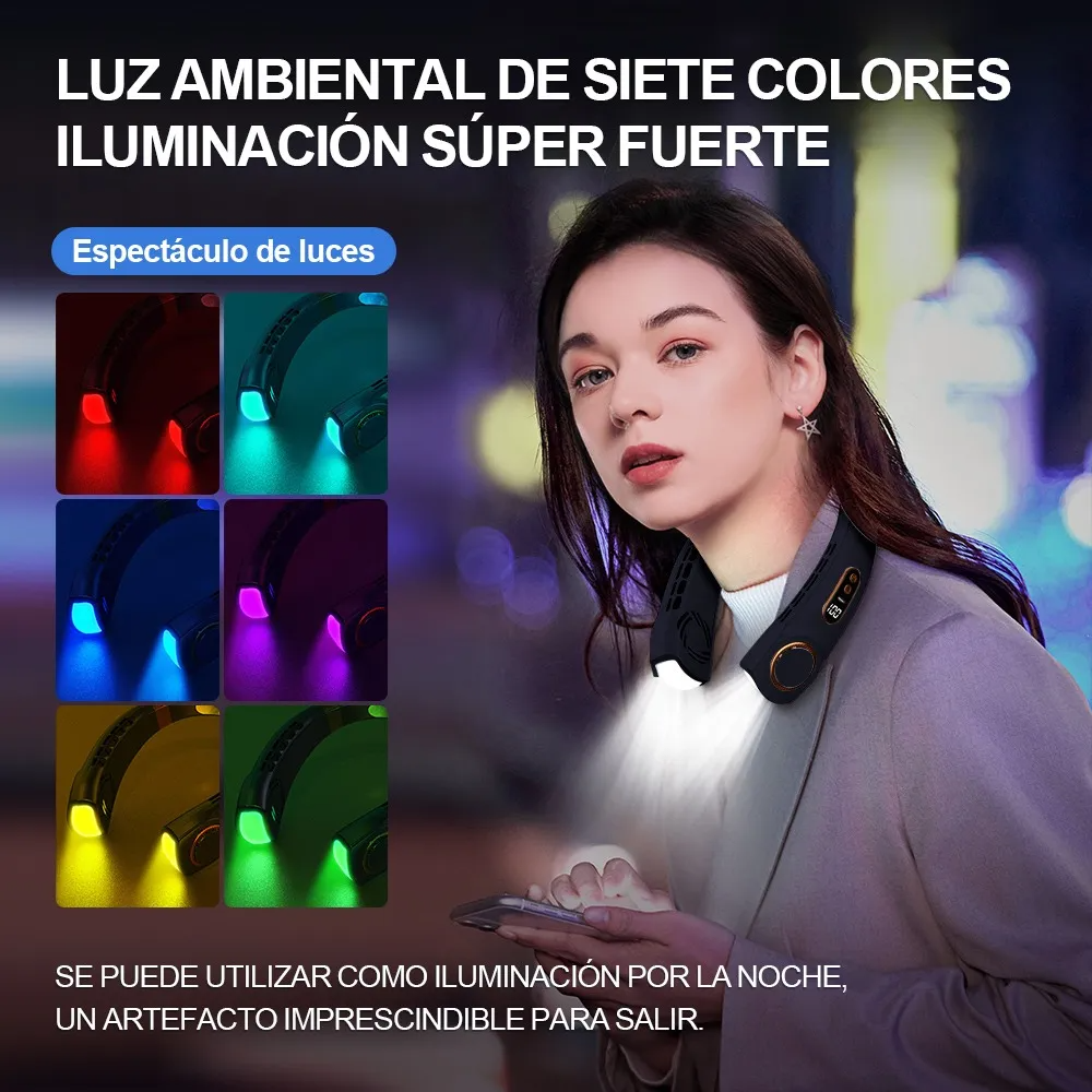 Ventilador De Cuello Usb 5 Modos Con Porcelana De Hielo+ Luz
