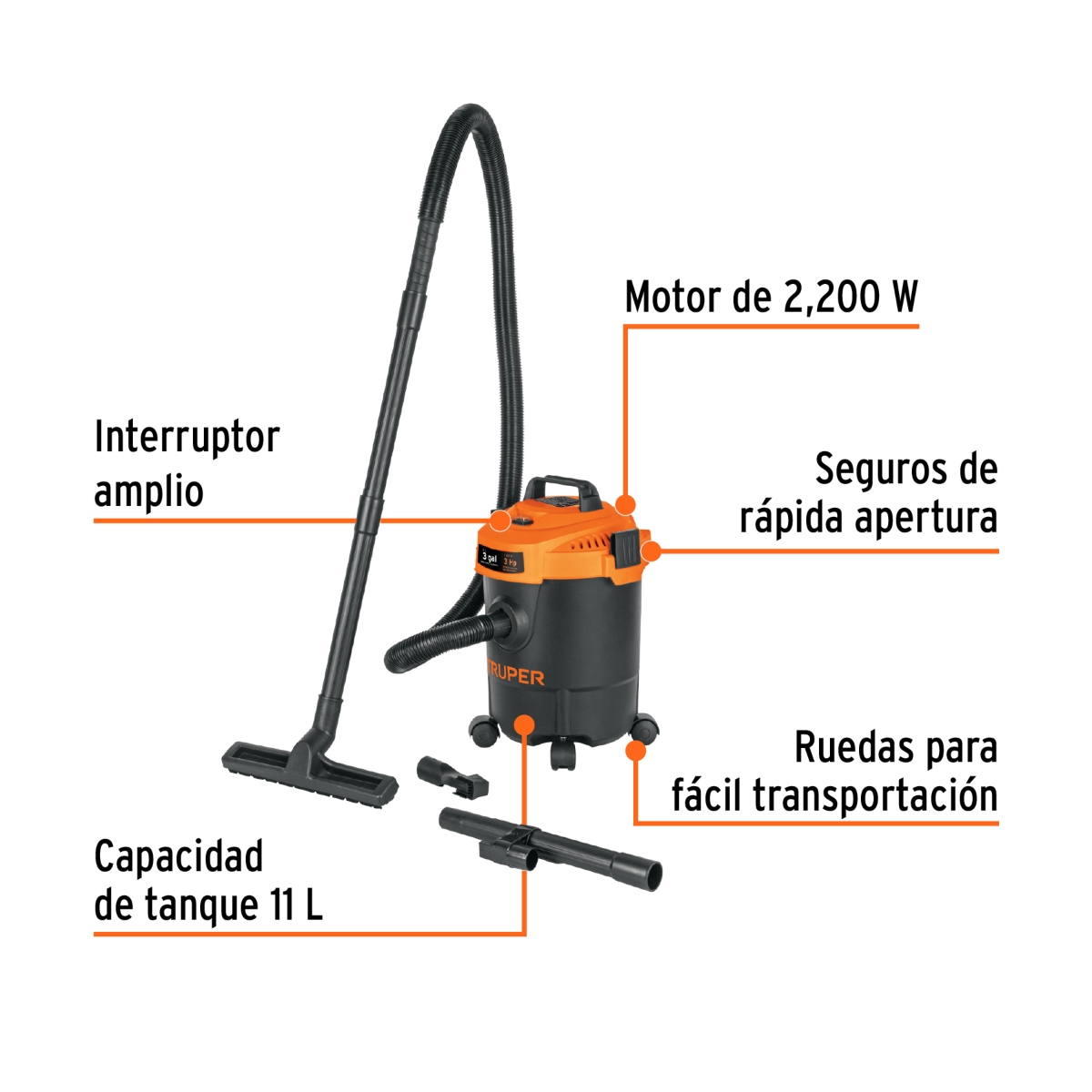 Aspiradora Truper ASP-03N Sólidos y Líquidos 3 Gal, Plástica, Negra ENDY4