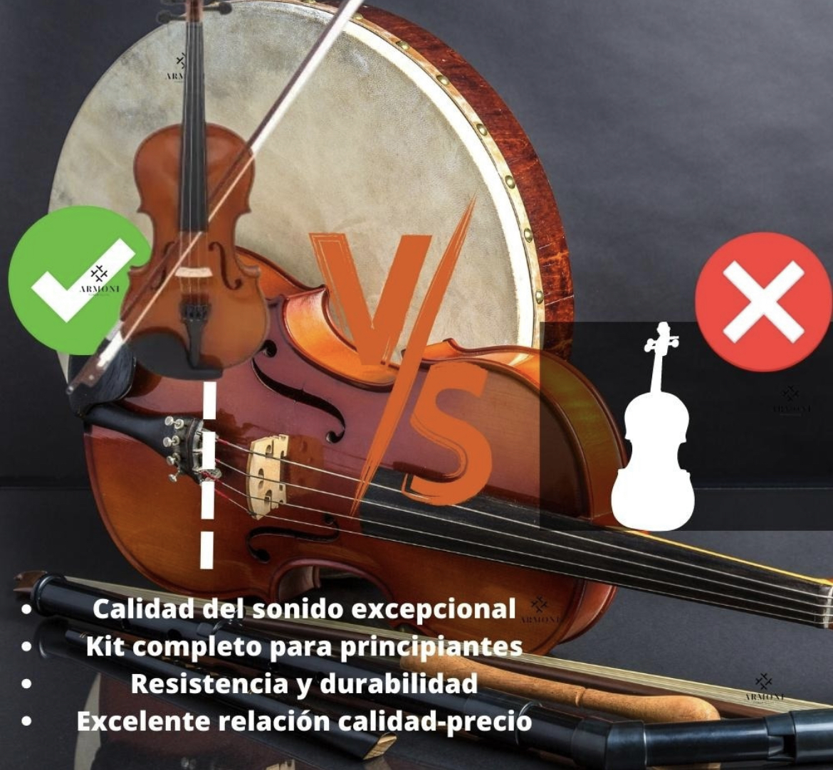 Violín 4/4 Acústico Armoni Color Negro, Cuerpo de Abeto, Diapasón de Madera, Incluye Arco de Palo de Rosa