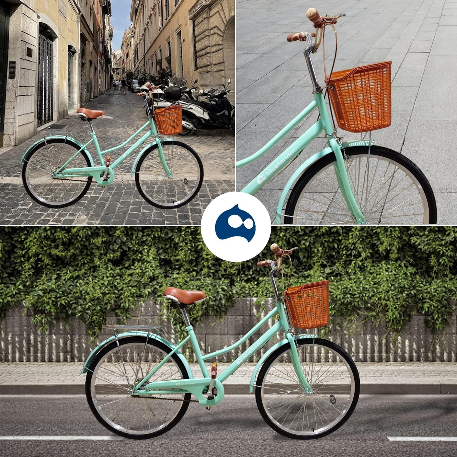 Bicicleta Urbana Rodada 29 con Canasta, Diseño Clásico Vintage, Turquesa Bluelander 