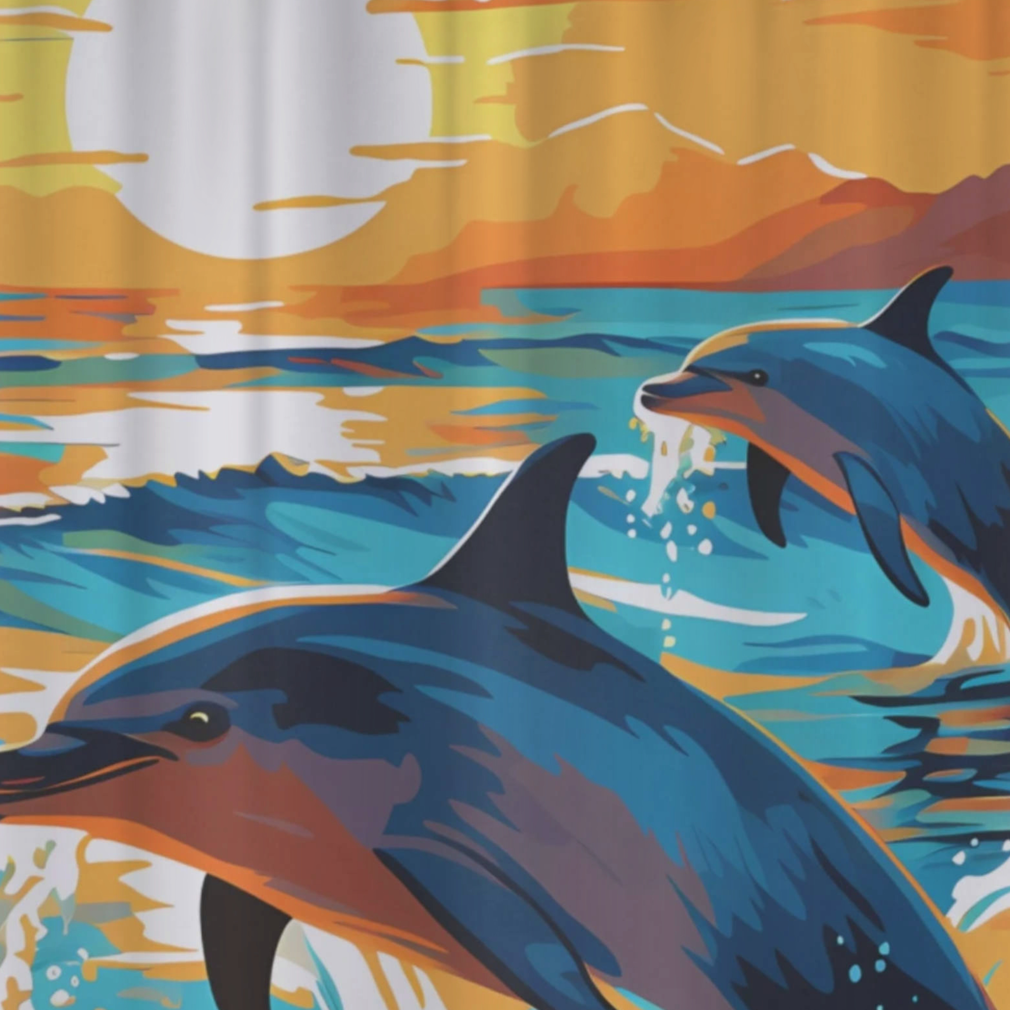 Cortina de Baño Impermeable Grande con Diseño de Delfines al Atardecer  para Regadera