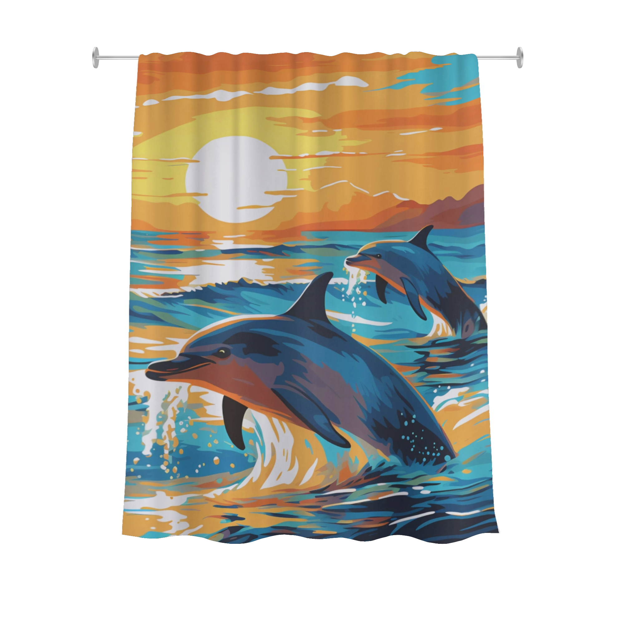 Cortina de Baño Impermeable Grande con Diseño de Delfines al Atardecer  para Regadera