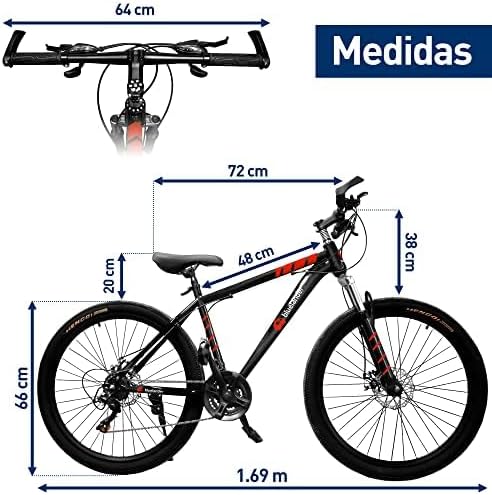 Bicicleta de Montaña Rodada 29 de 21 Velocidades Doble Freno, Negro/Rojo Bluelander 