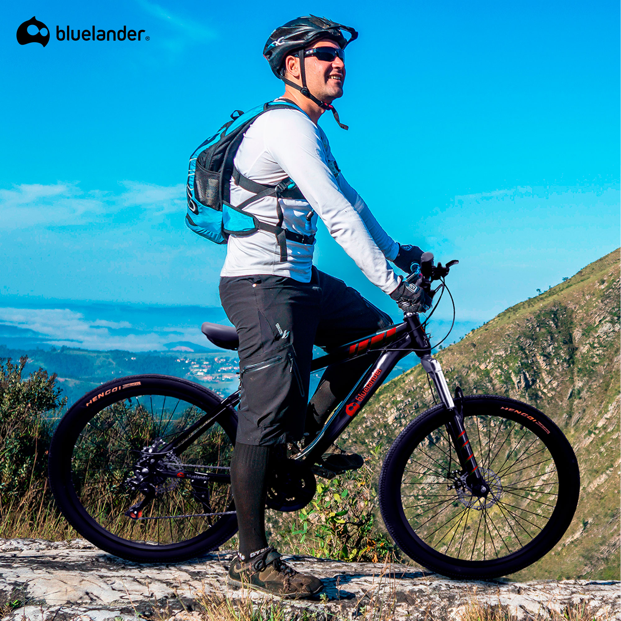 Bicicleta de Montaña Rodada 29 de 21 Velocidades Doble Freno, Negro/Rojo Bluelander 