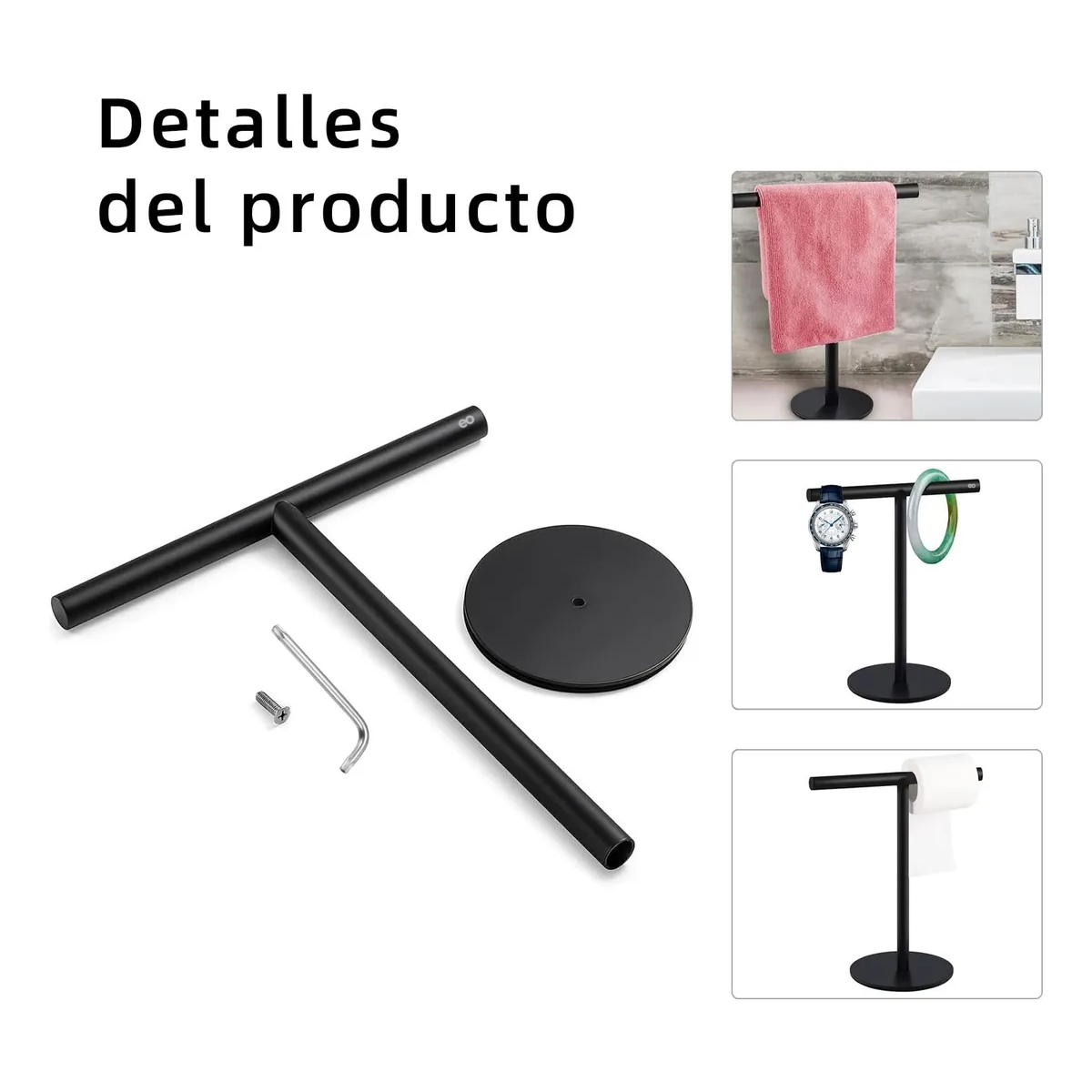 Soporte Para Toallas De Mano En Forma De T, Toallero Negro