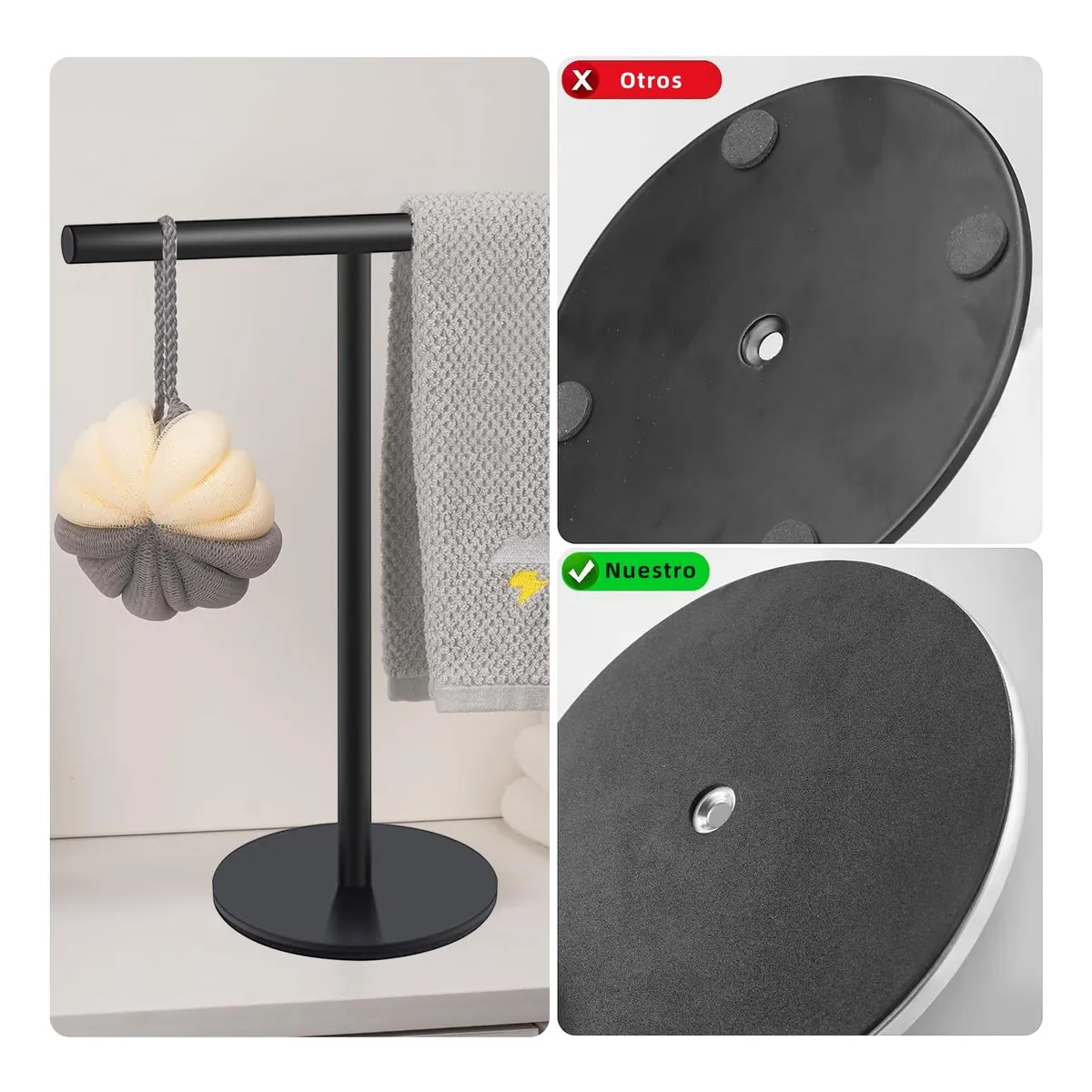 Soporte Para Toallas De Mano En Forma De T, Toallero Negro