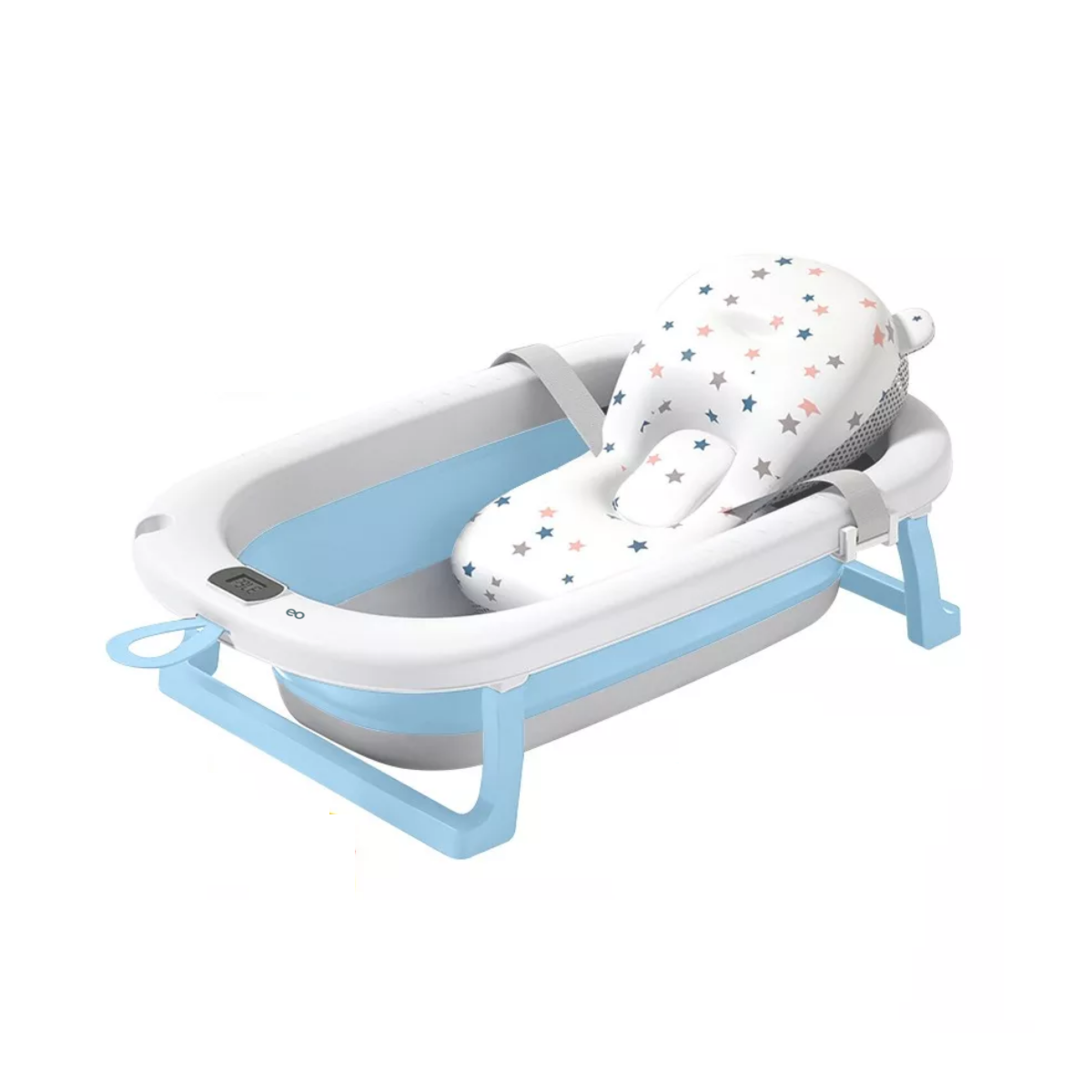 Bañera Bebe Plegable Portatil Tina Con Cojin Termometro Azul