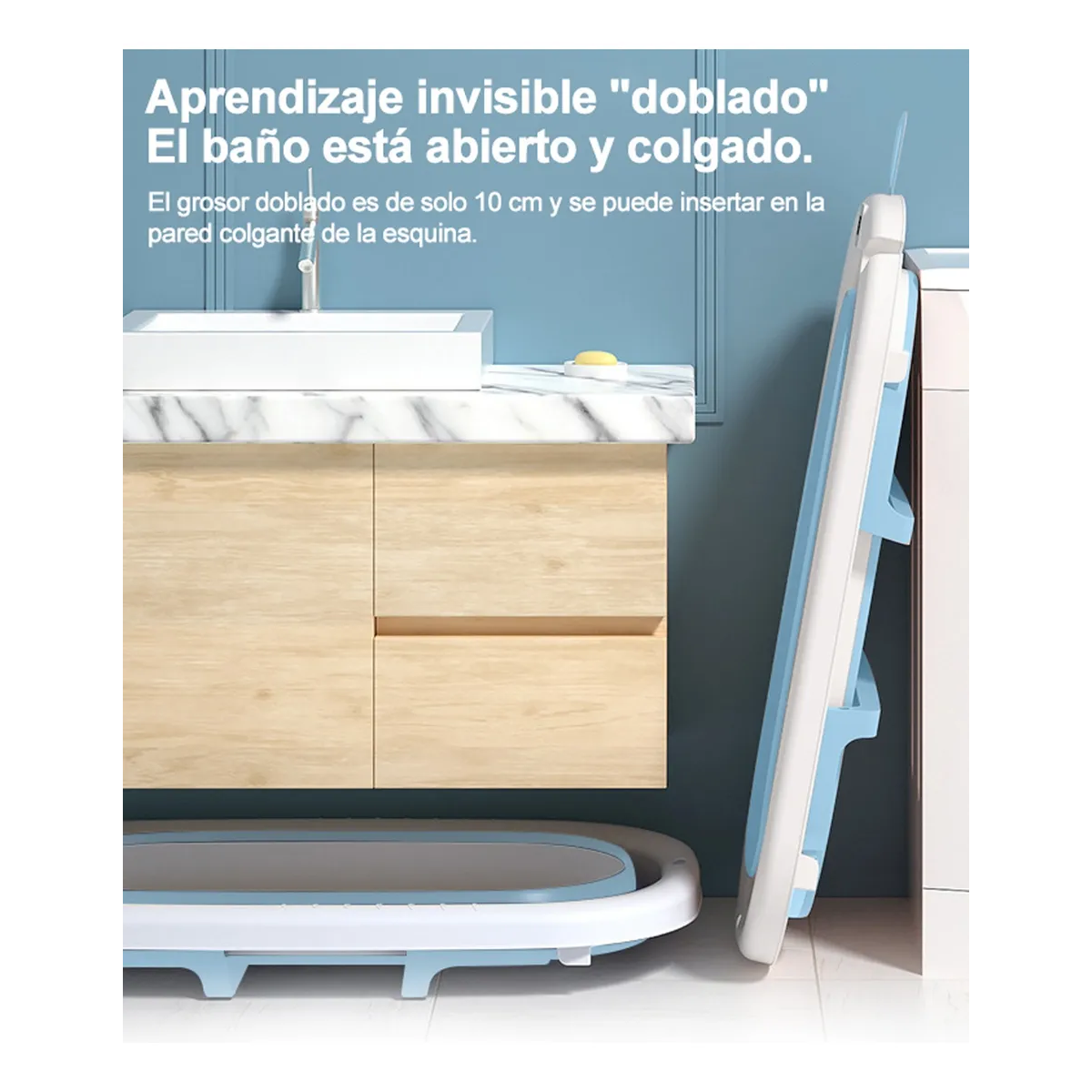 Bañera Bebe Plegable Portatil Tina Con Cojin Termometro Azul