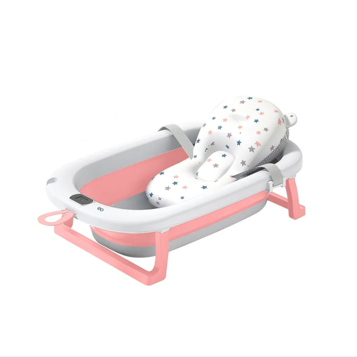 Bañera Bebe Plegable Portatil Tina Con Cojin Y Termometro Rosa