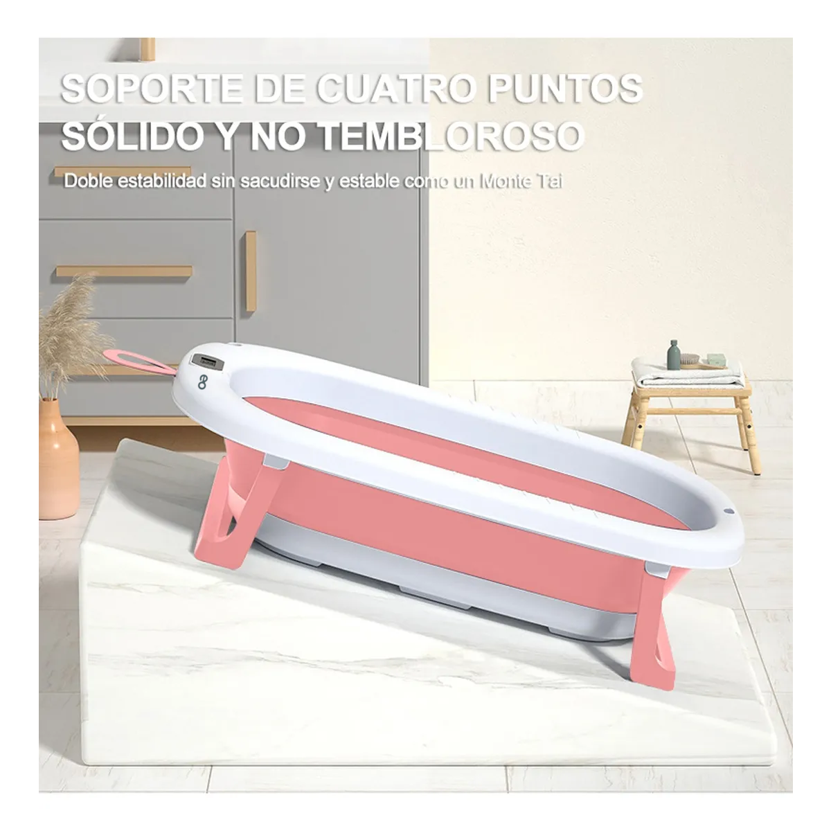 Bañera Bebe Plegable Portatil Tina Con Cojin Y Termometro Rosa